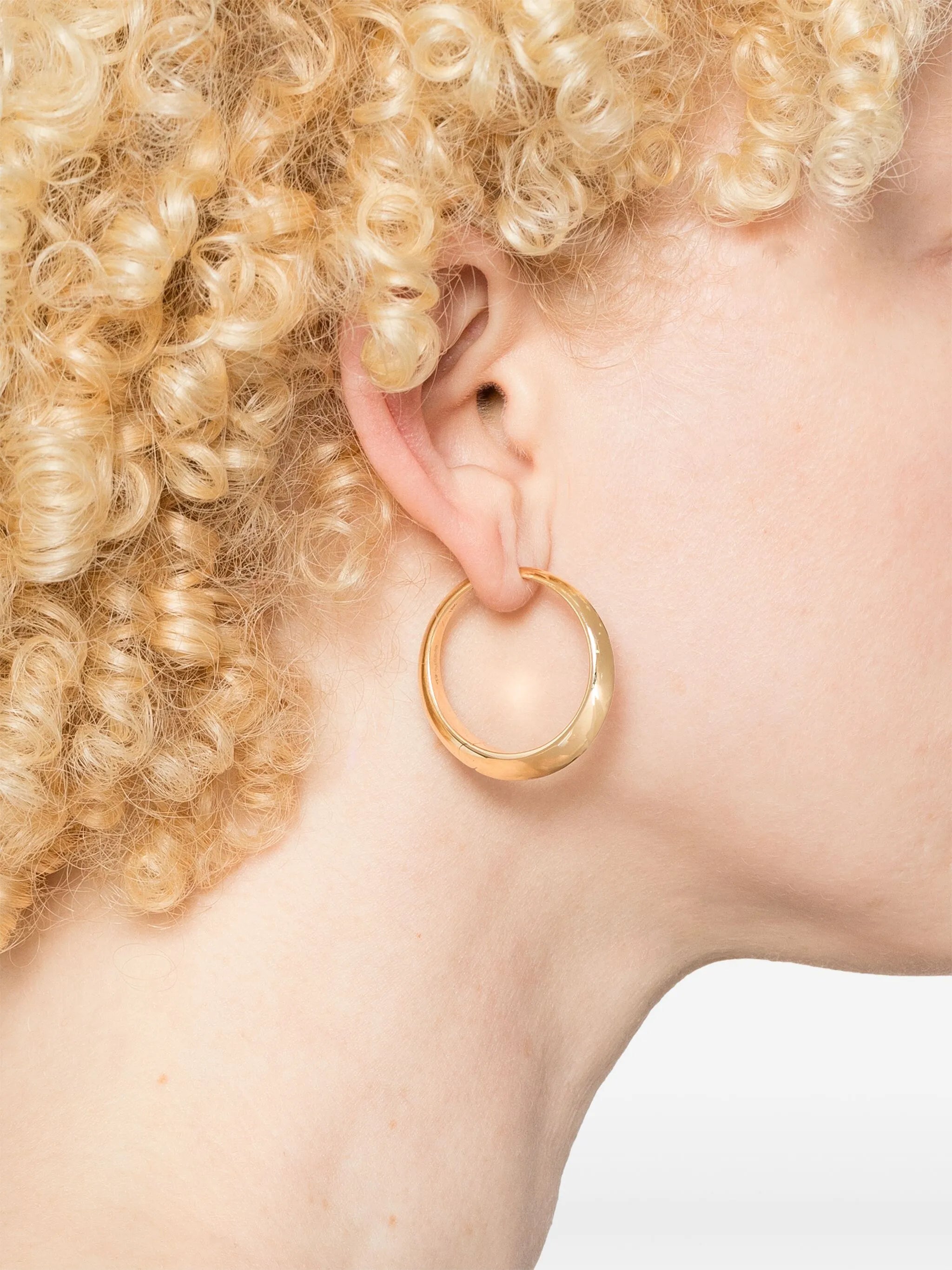 18CT yellow gold XL thin crescent hoop earrings