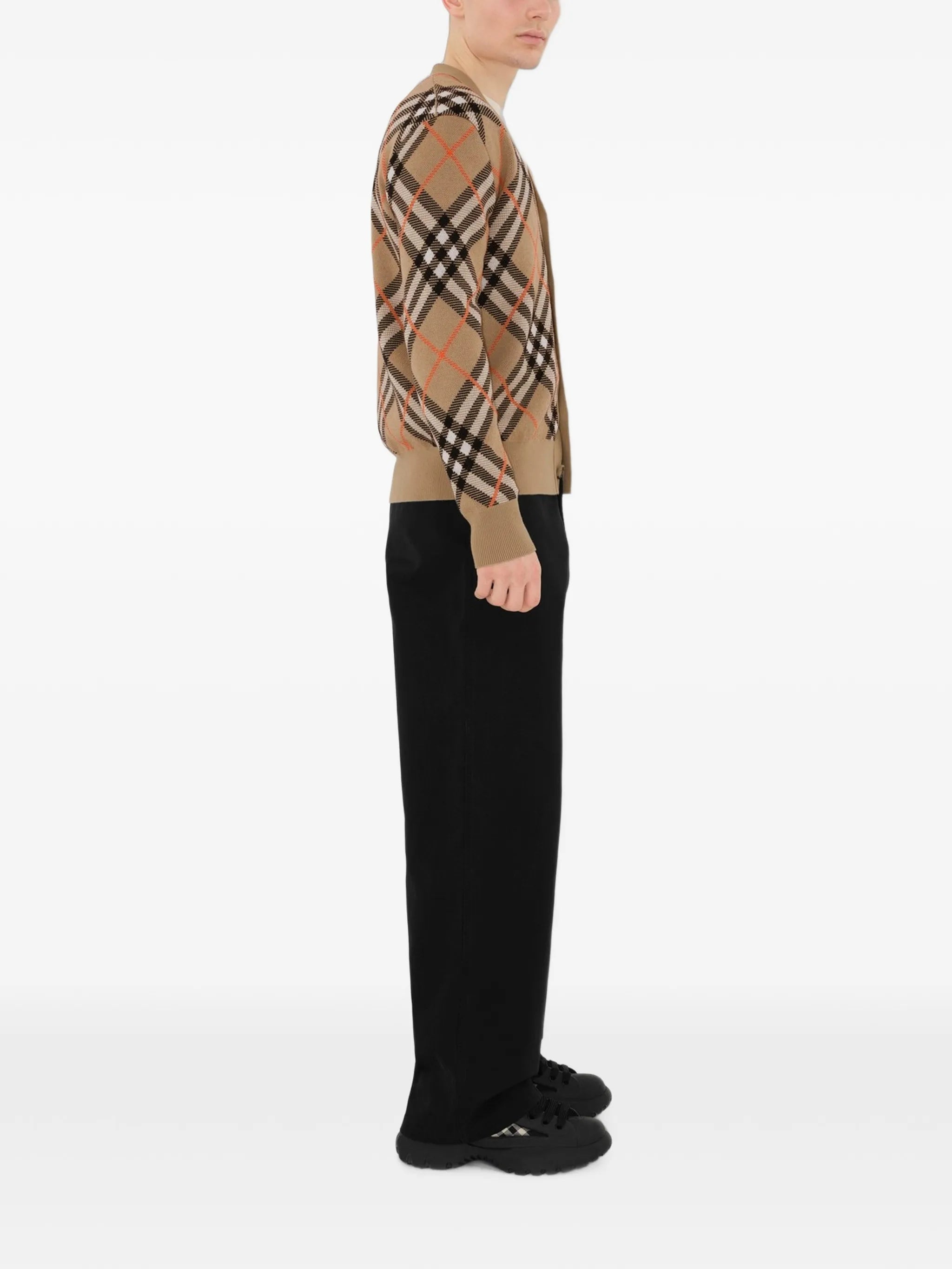 checked cardigan