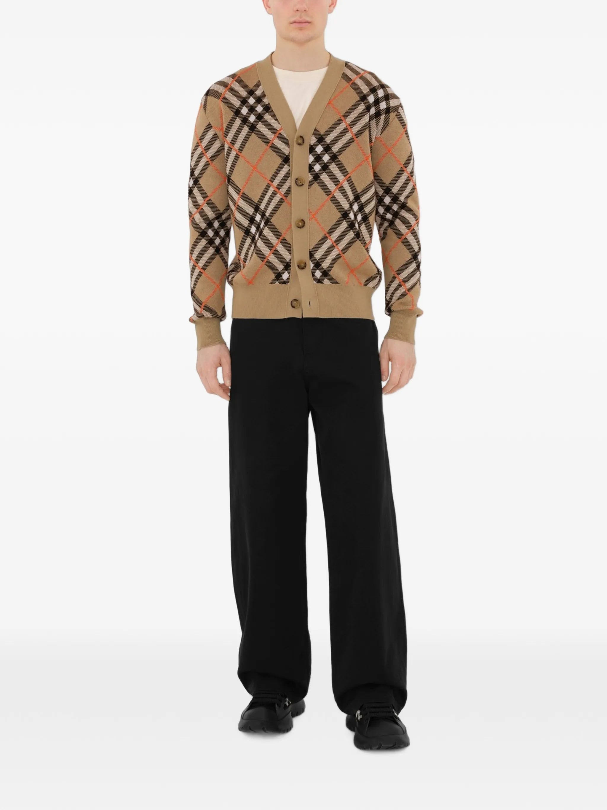 checked cardigan