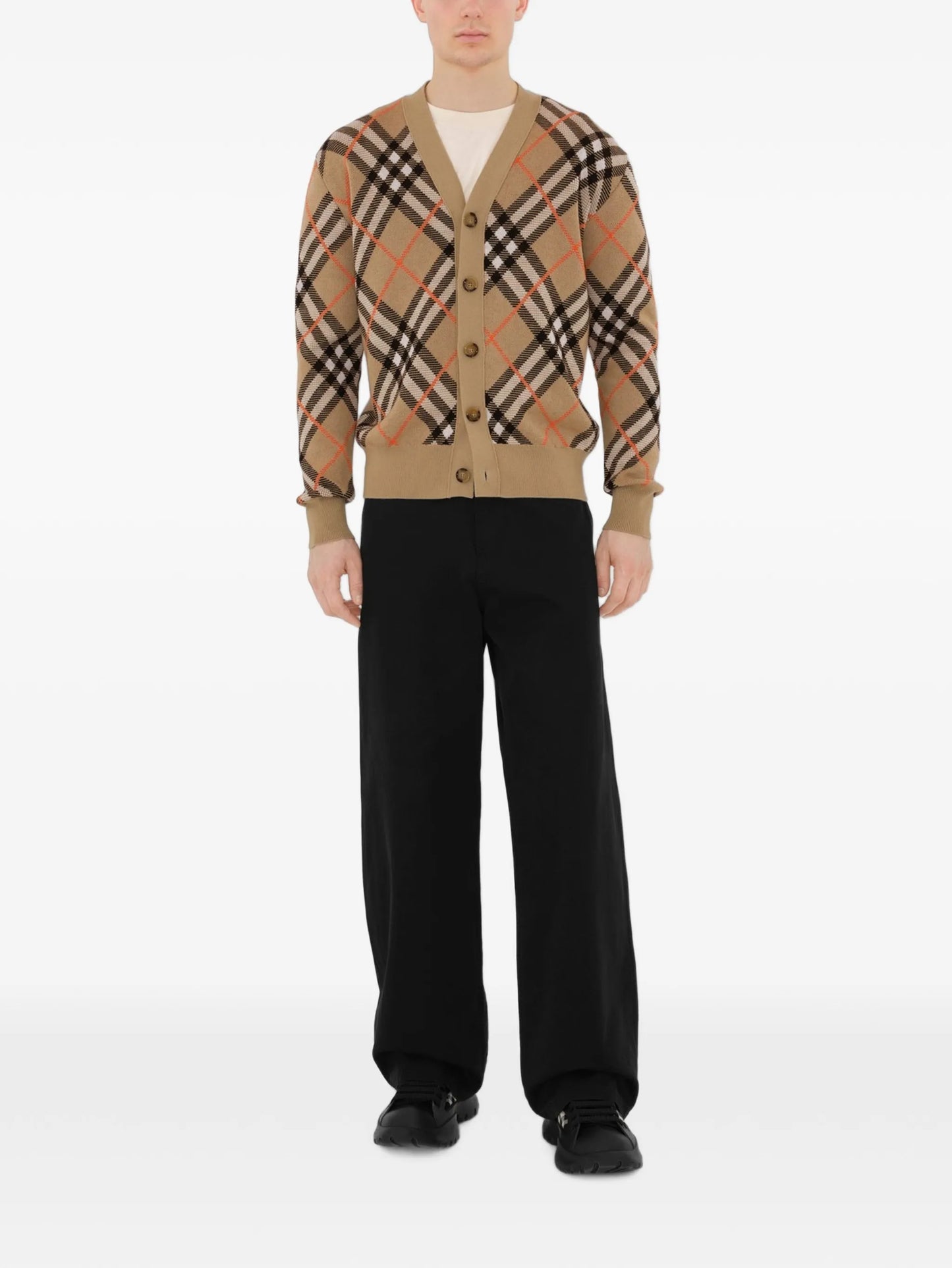 checked cardigan