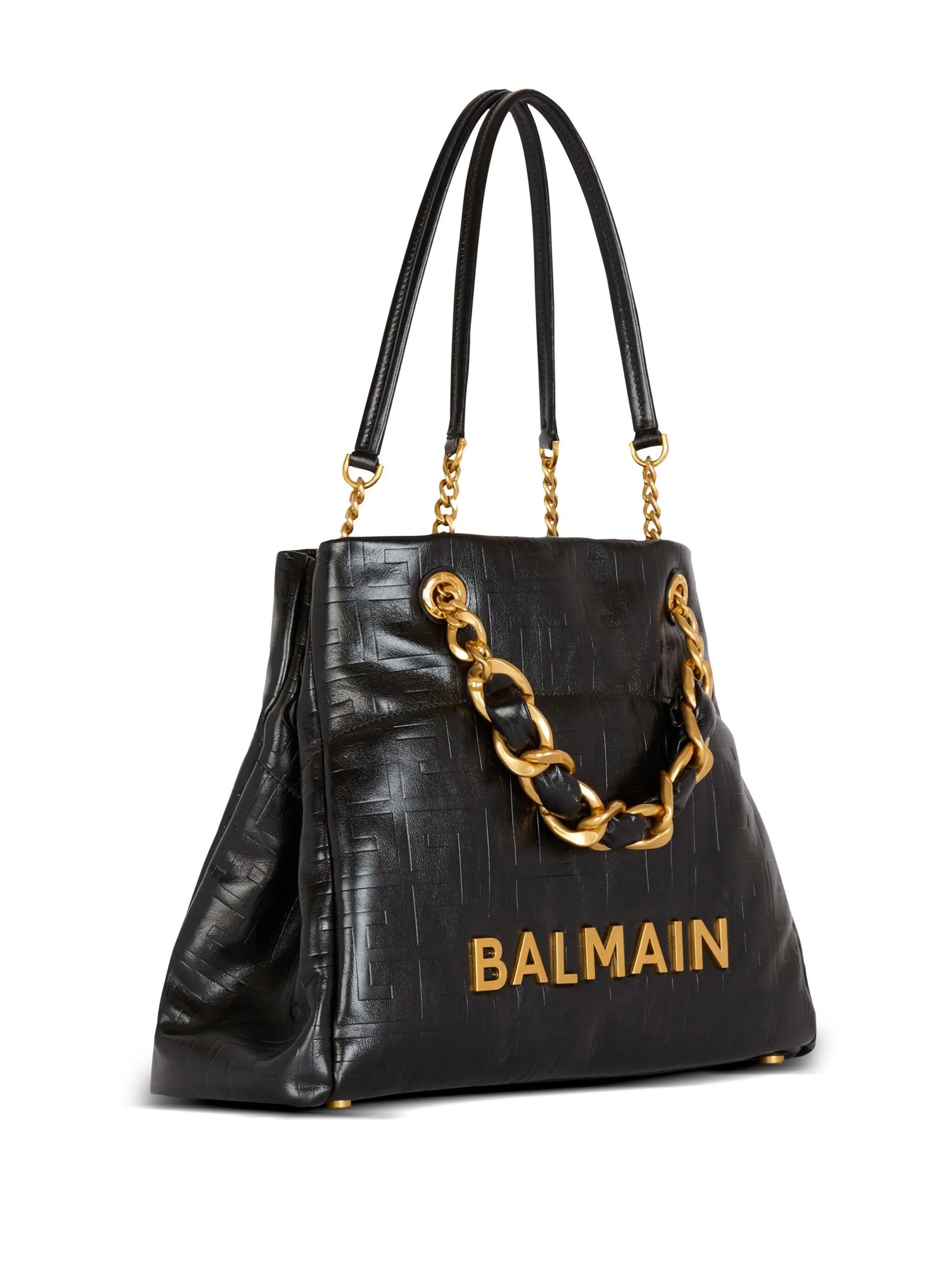 monogram-embossed chain-link tote bag