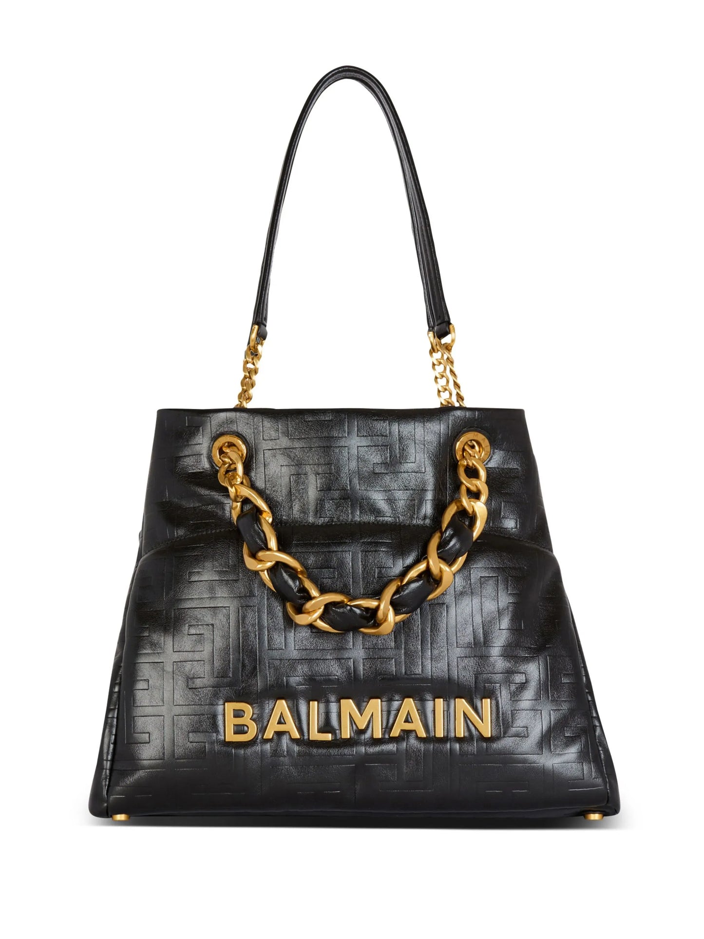 monogram-embossed chain-link tote bag
