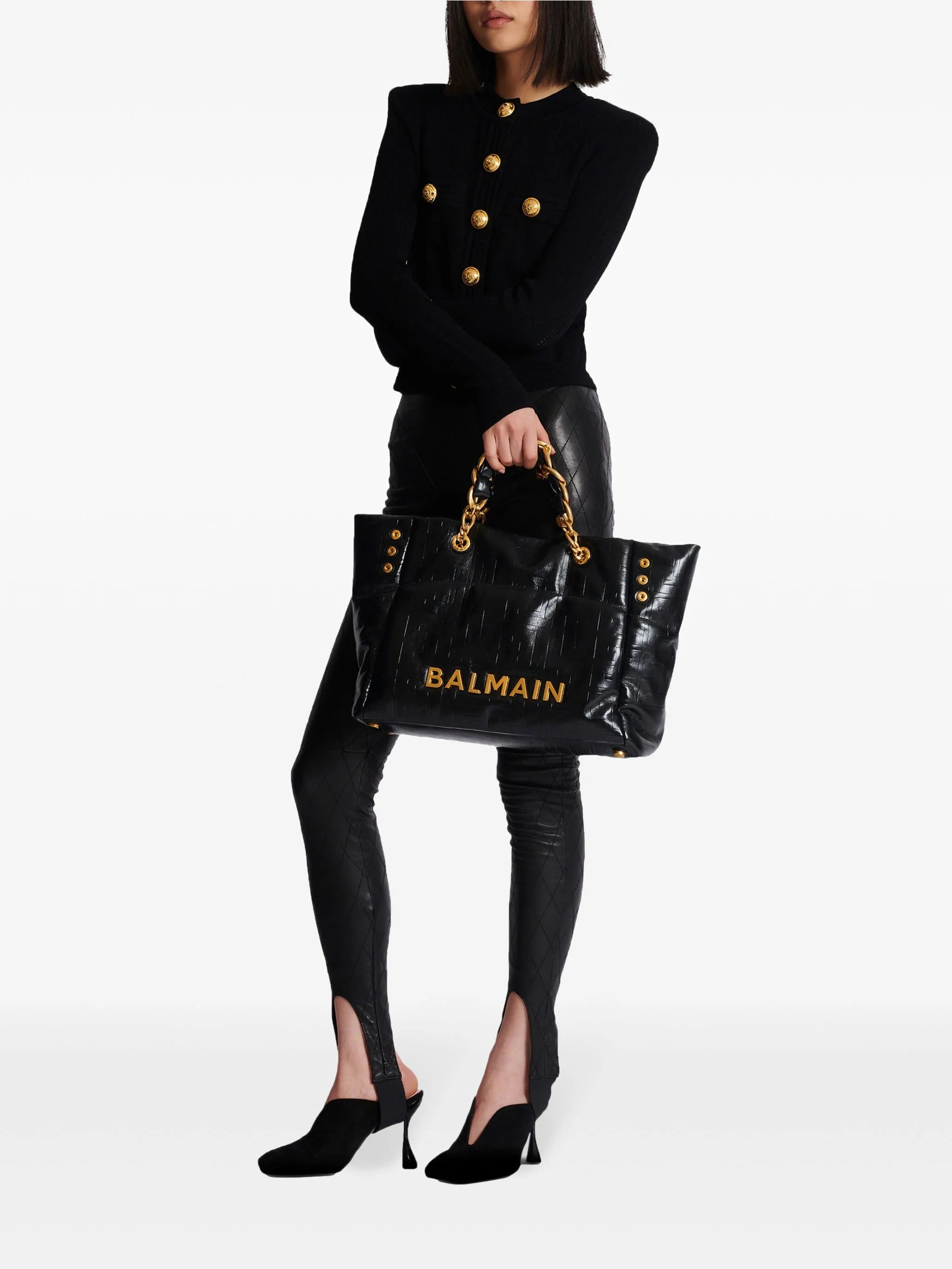 monogram-embossed chain-link tote bag