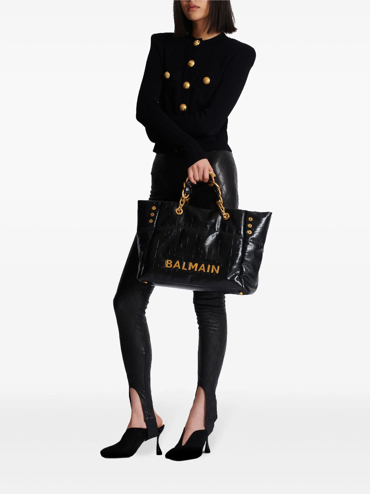 monogram-embossed chain-link tote bag