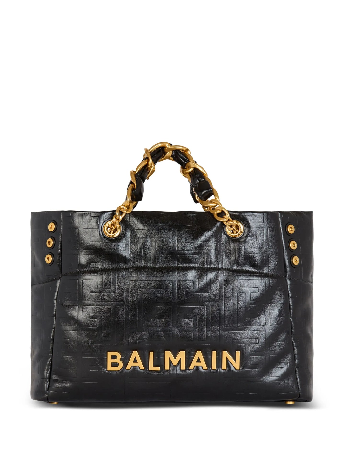 monogram-embossed chain-link tote bag