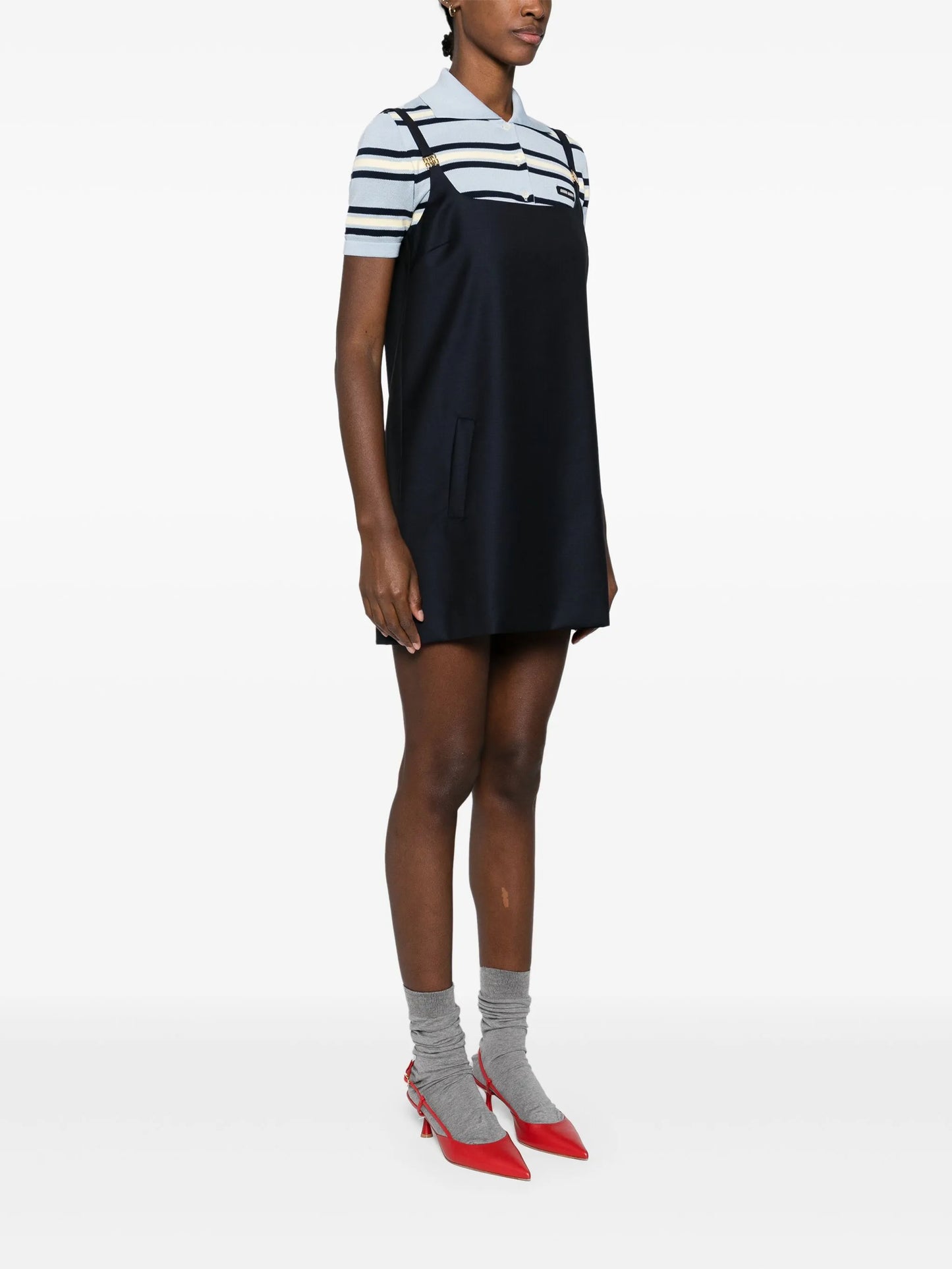 logo-plaque virgin wool minidress