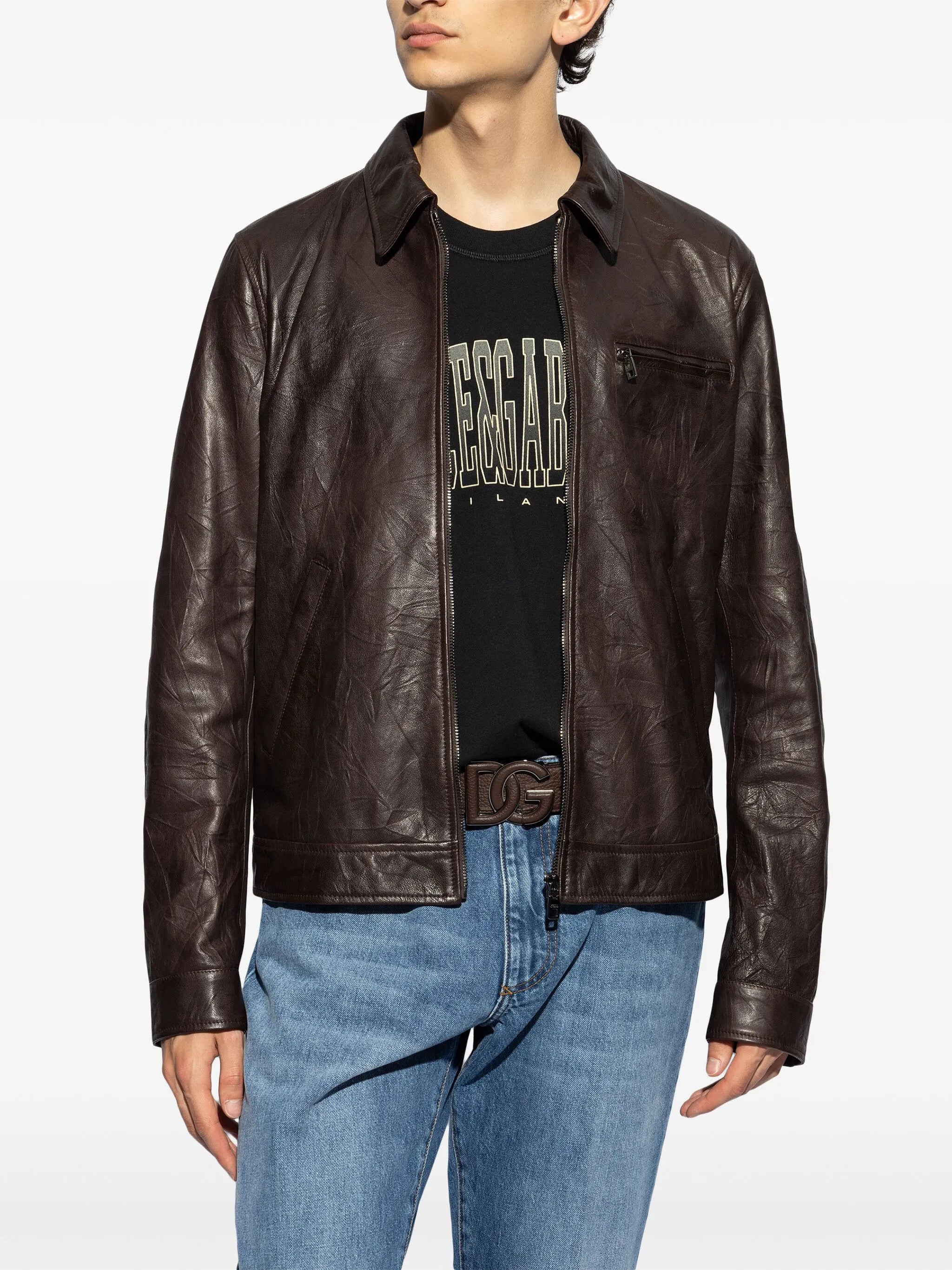 zipped leather jacket