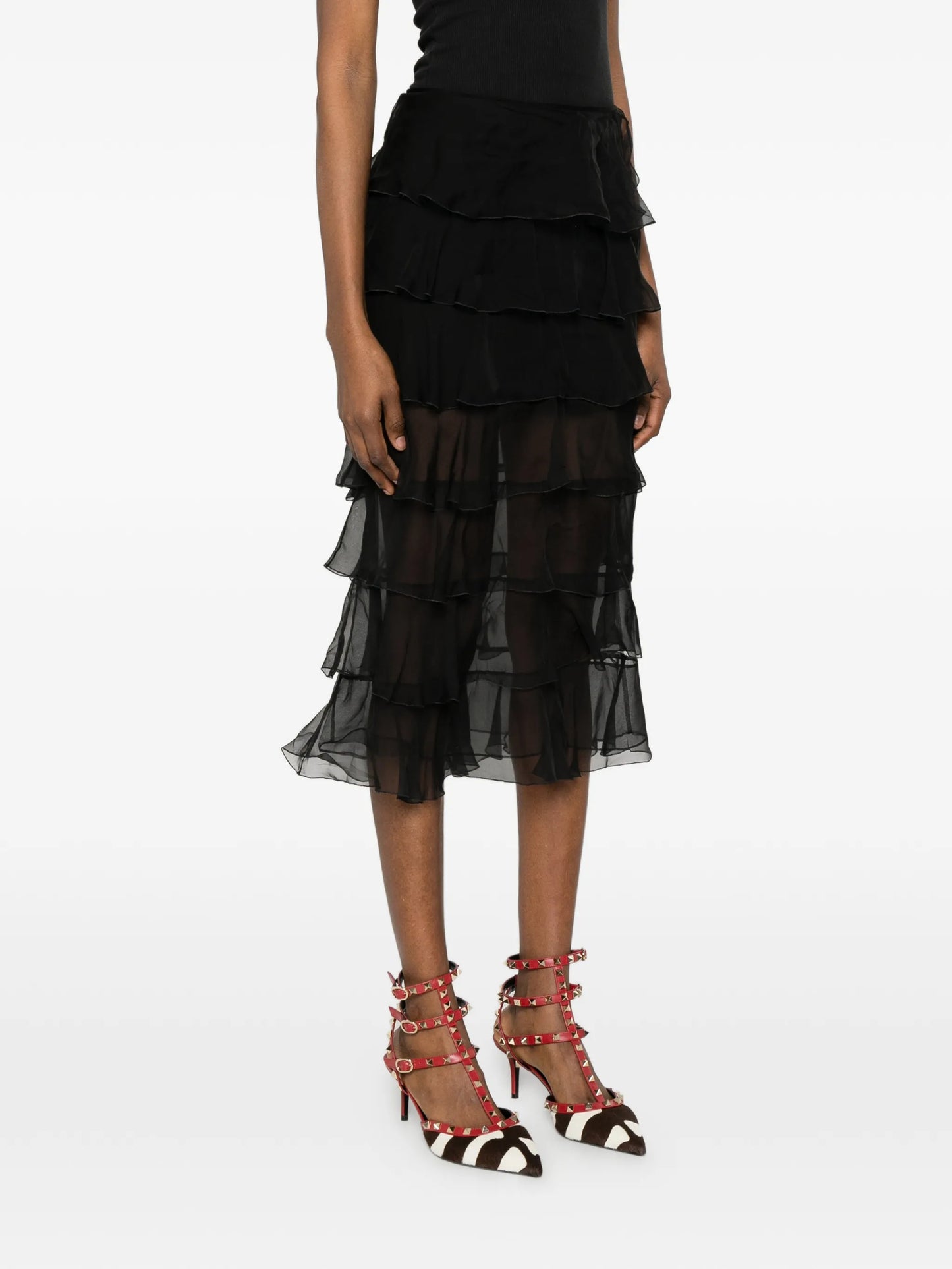 ruffled midi skirt
