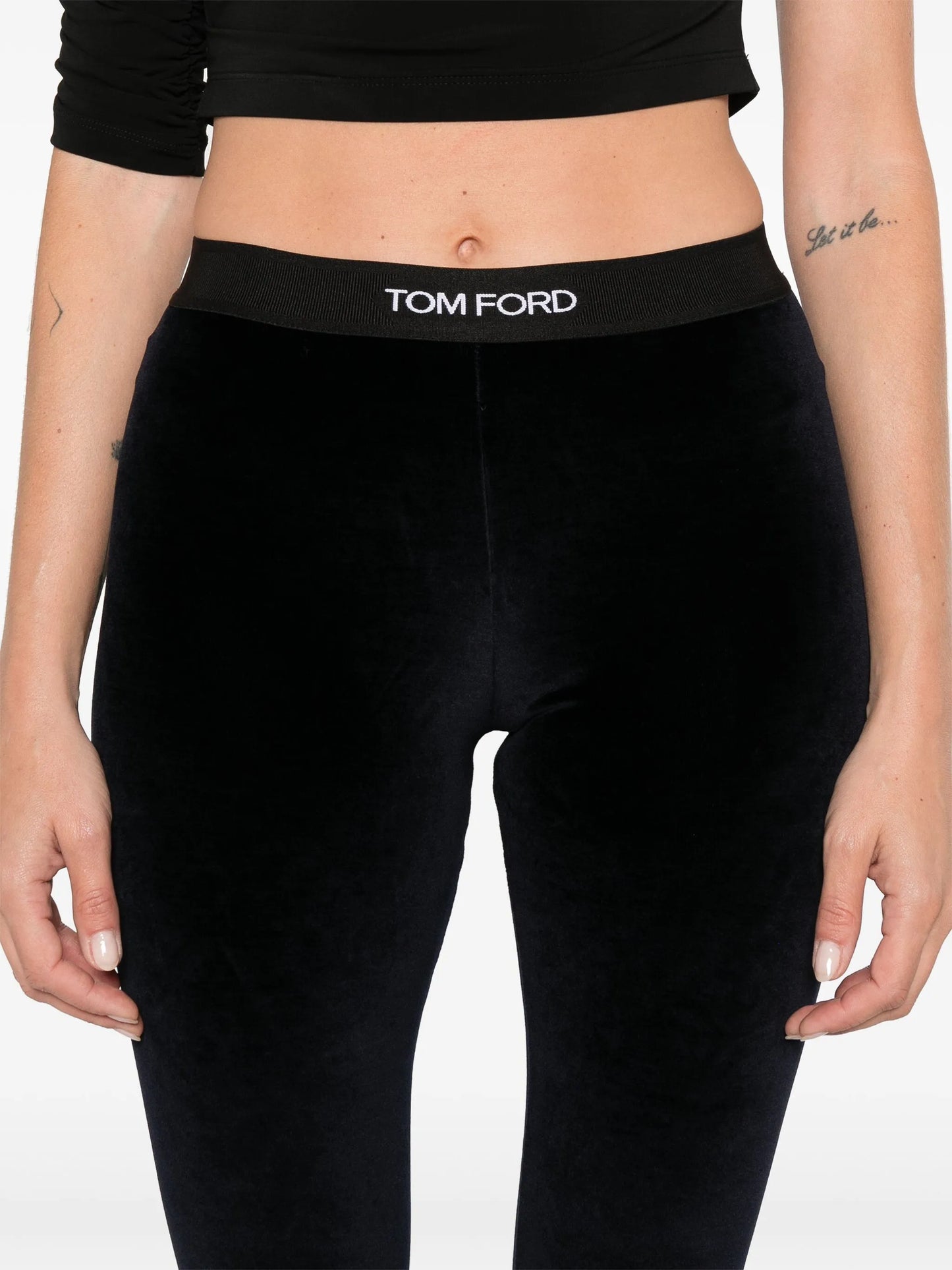 velvet logo-detail leggings