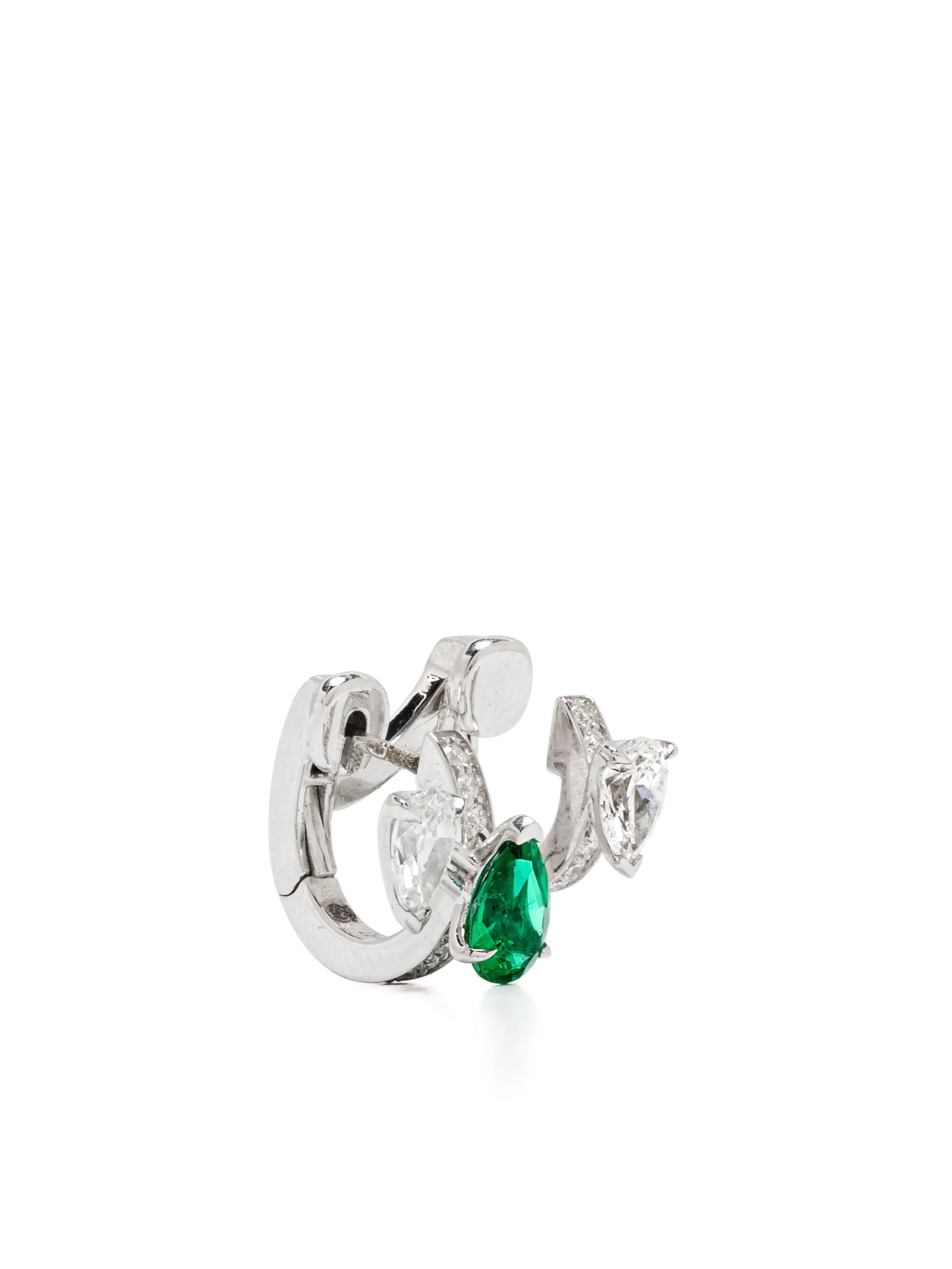 Serti sur Vide earring set with 2 diamonds and 1 emerald