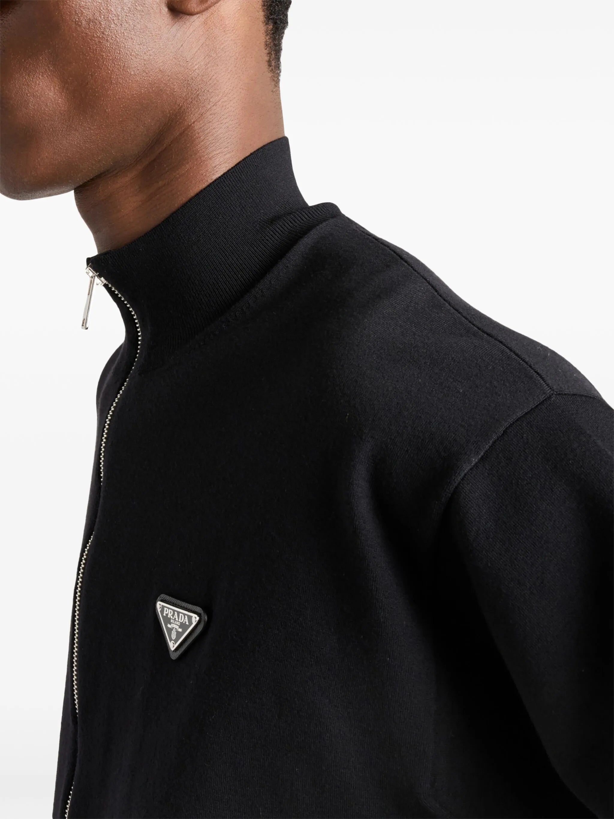 logo-plaque zip-up cardigan