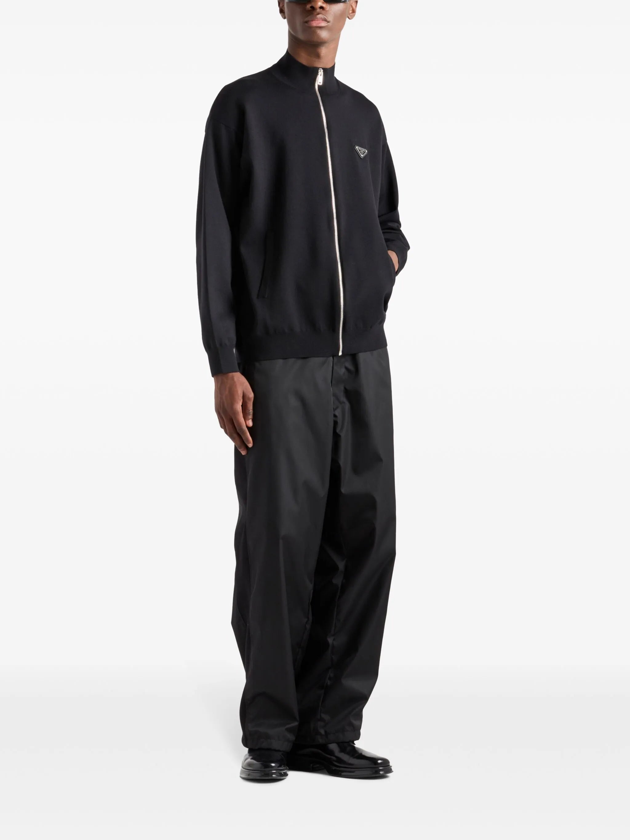 logo-plaque zip-up cardigan