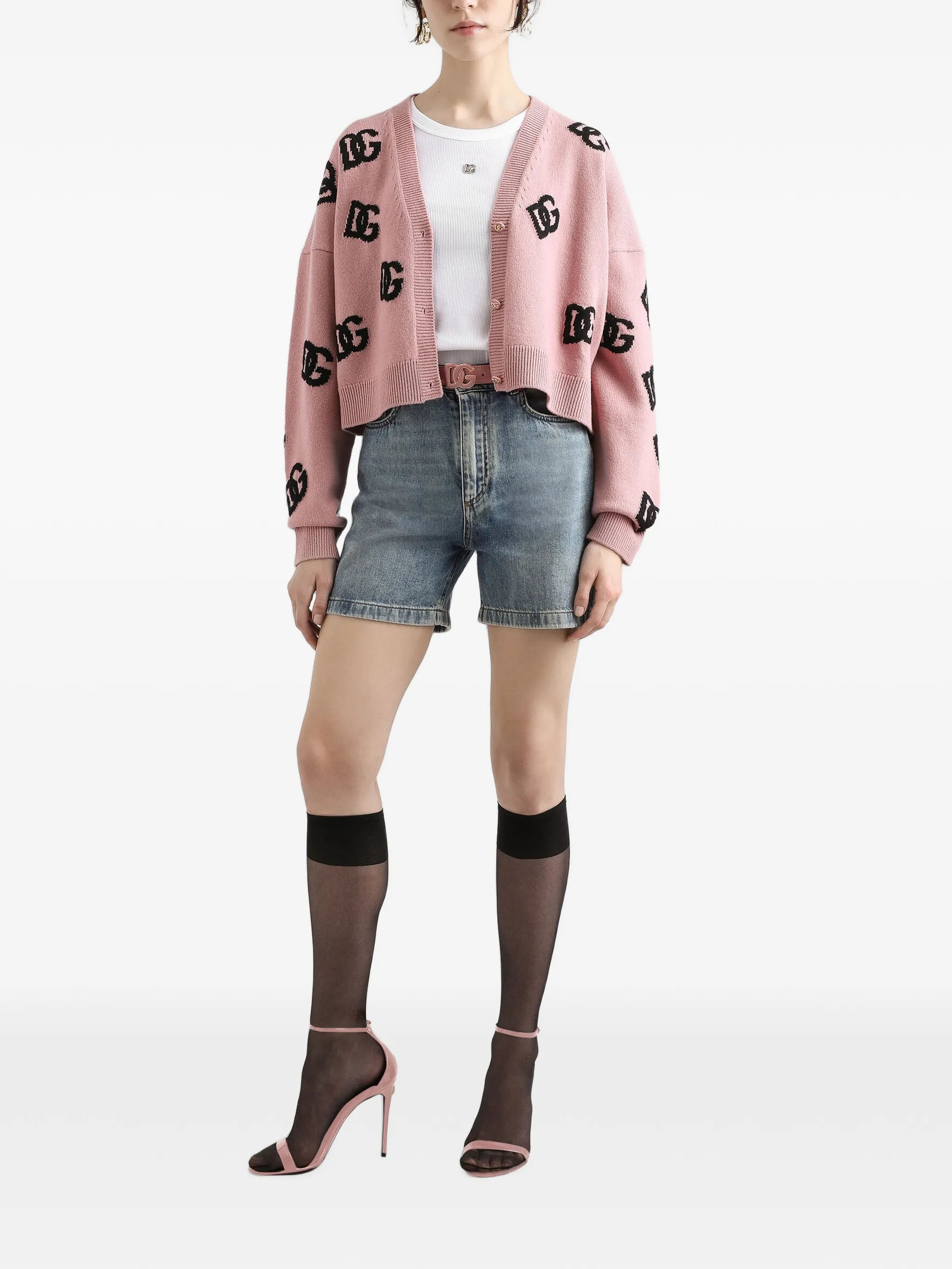 jacquard-logo cropped cardigan
