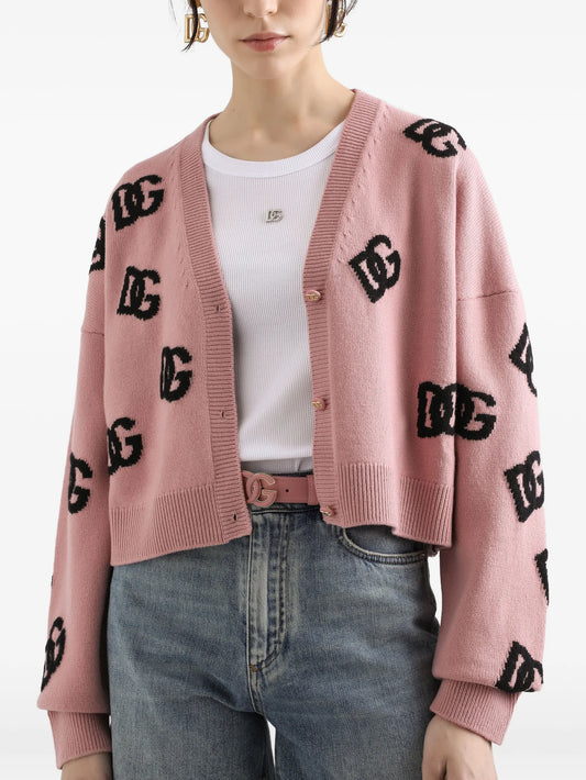 jacquard-logo cropped cardigan