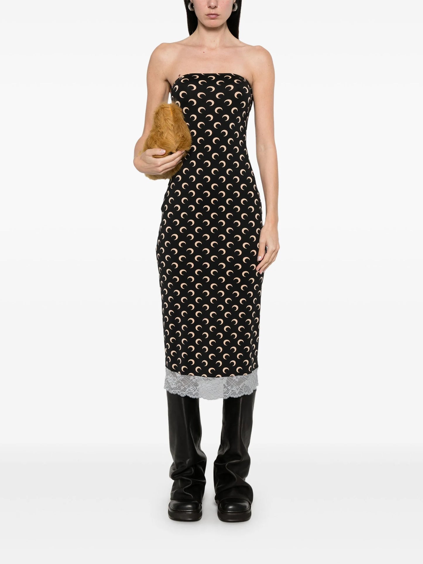 Moon-logo strapless midi dress