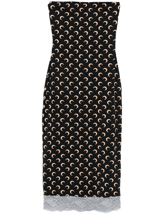 Moon-logo strapless midi dress