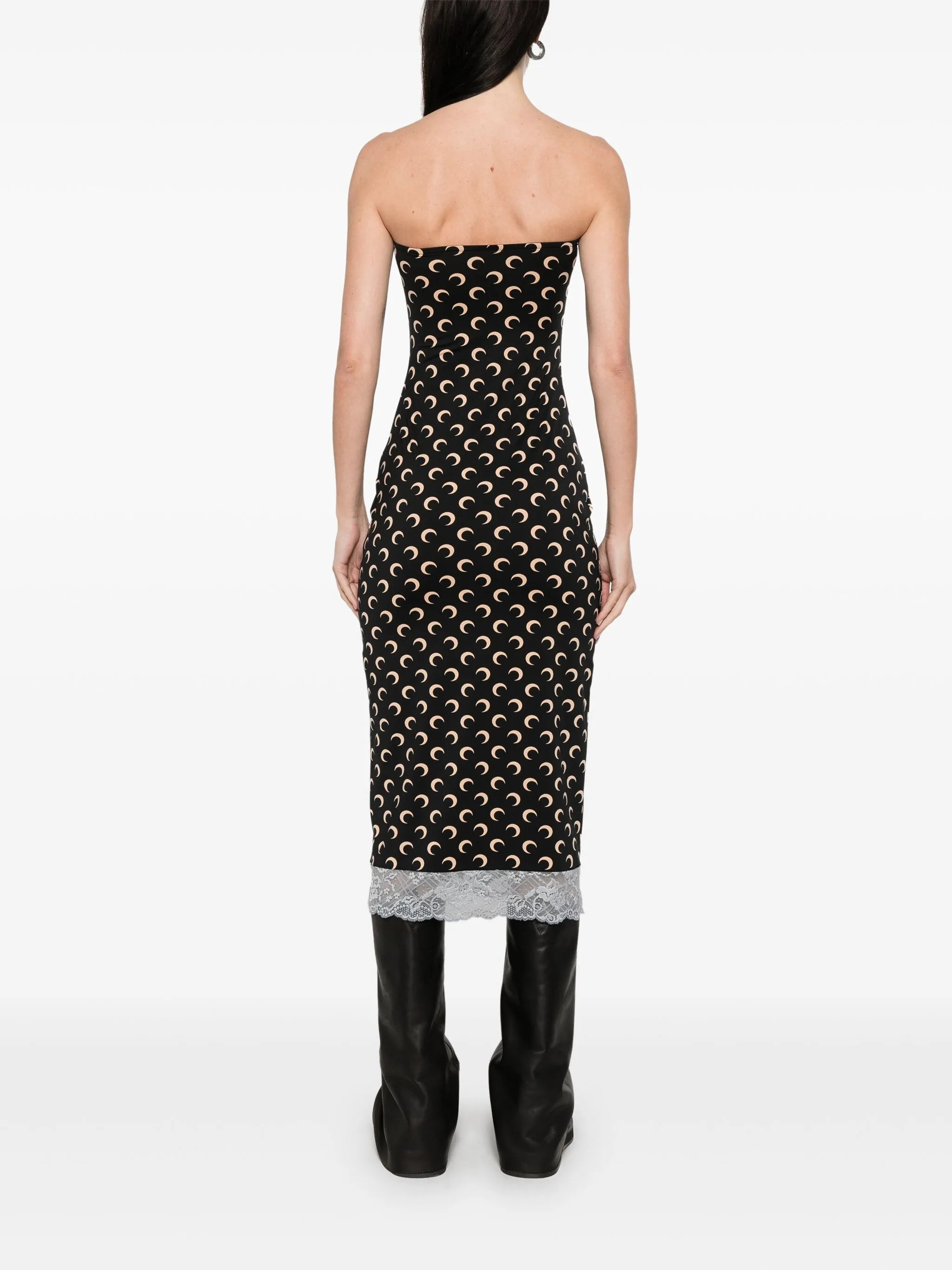 Moon-logo strapless midi dress
