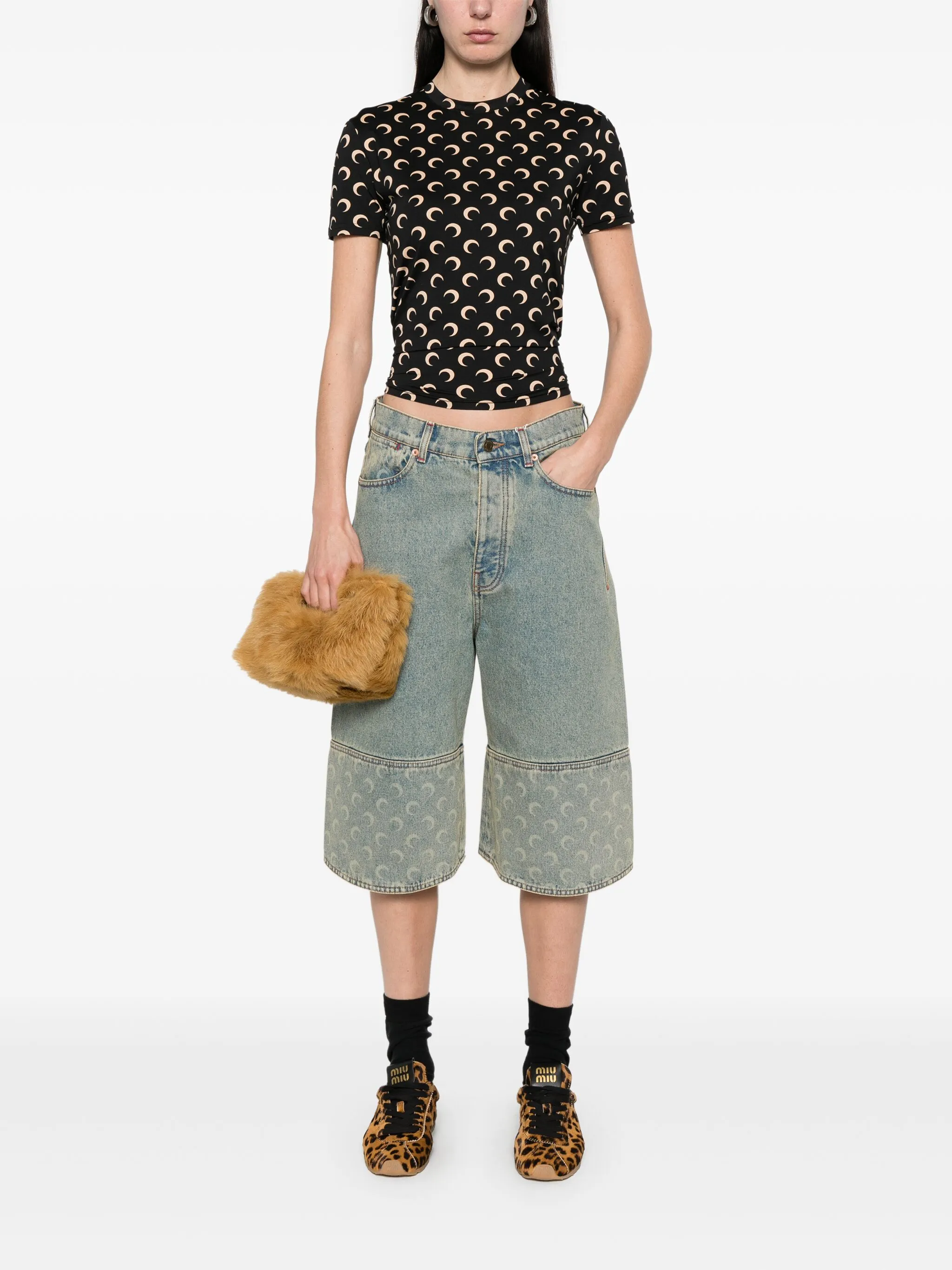 Moon-print short-sleeve top