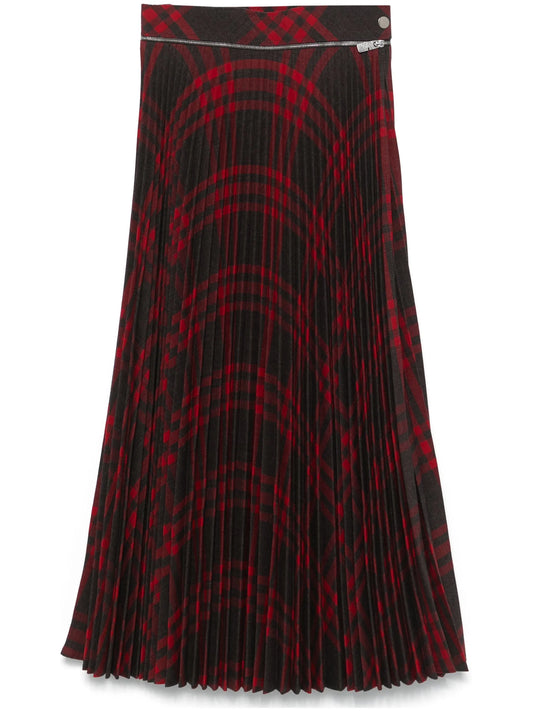 pleated checked midi skirt