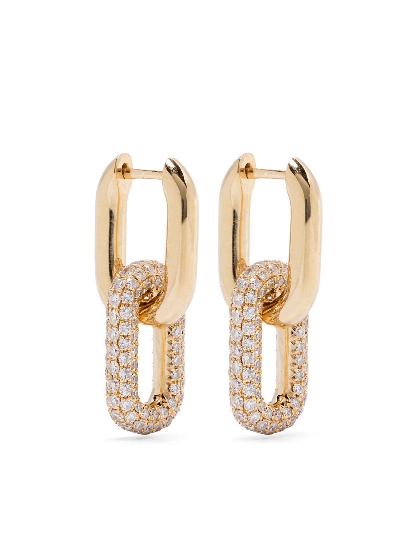 18K yellow gold mini double partial diamond earrings