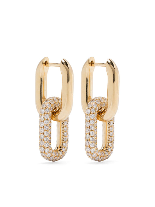 18K yellow gold mini double partial diamond earrings