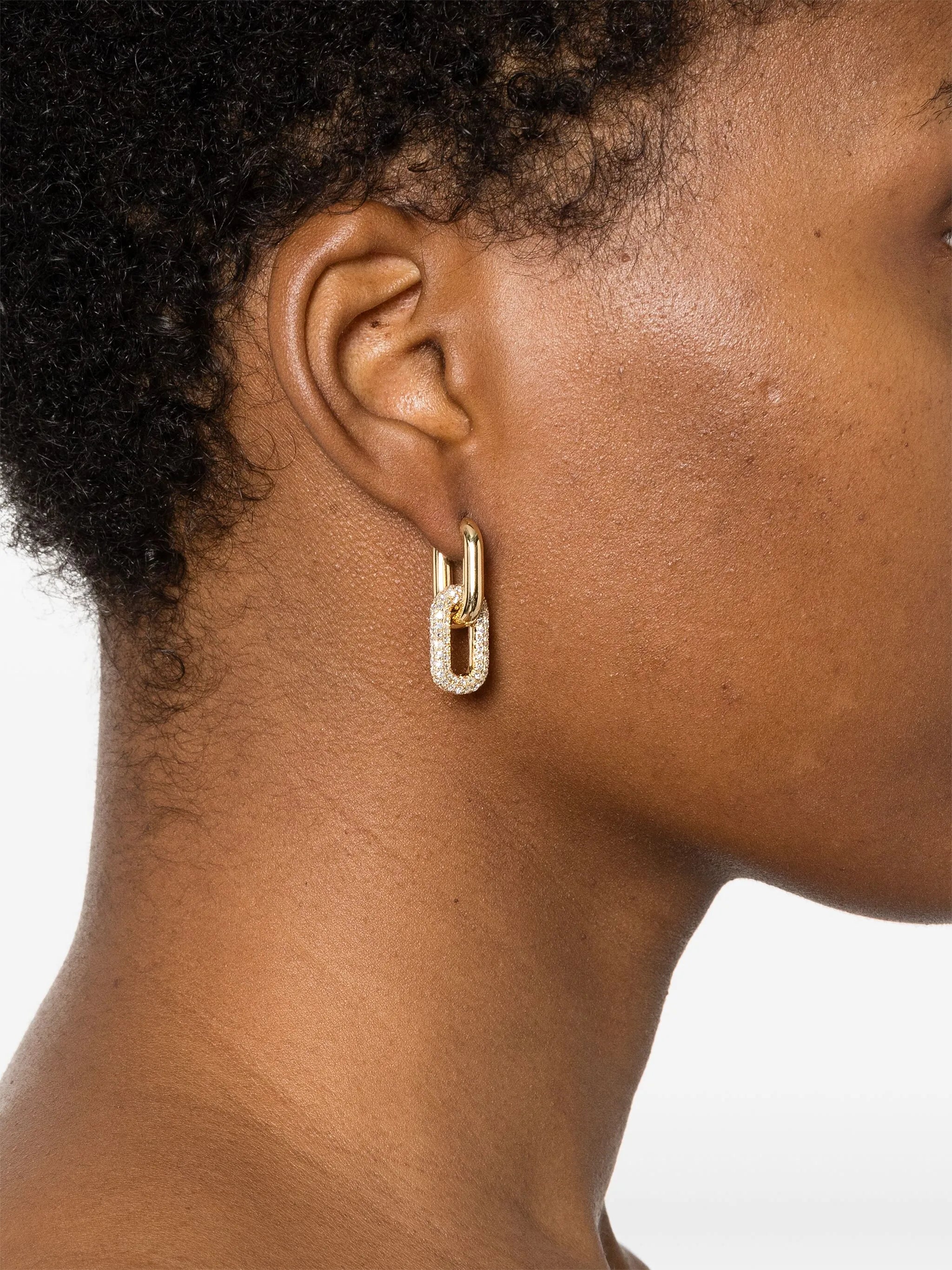 18K yellow gold mini double partial diamond earrings