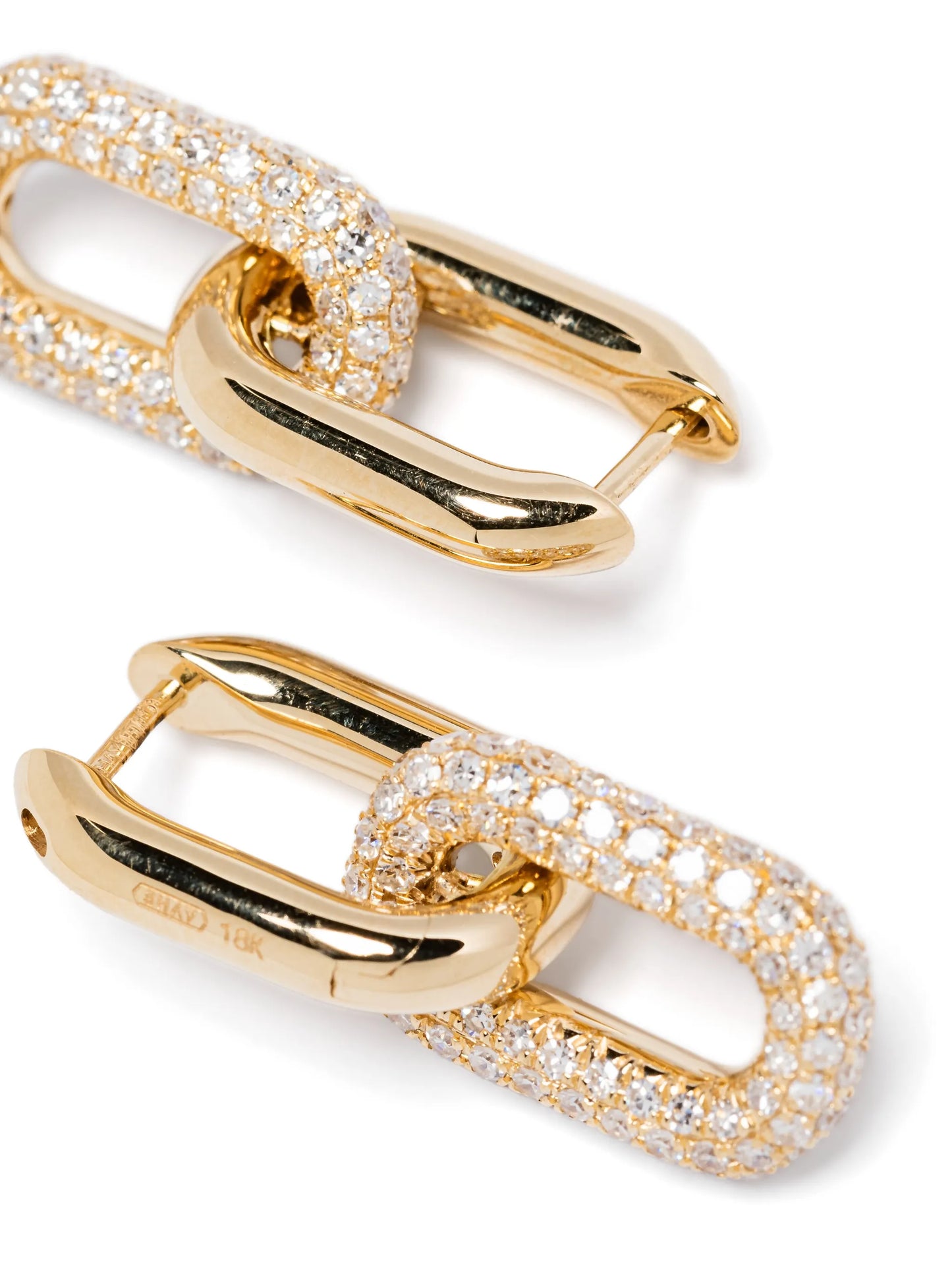 18K yellow gold mini double partial diamond earrings
