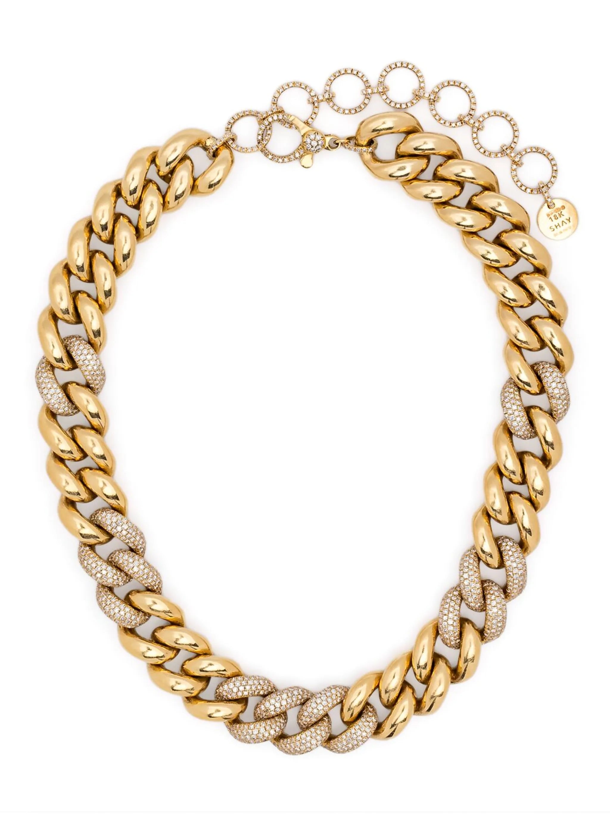 18CT yellow gold alternating jumbo diamond necklace