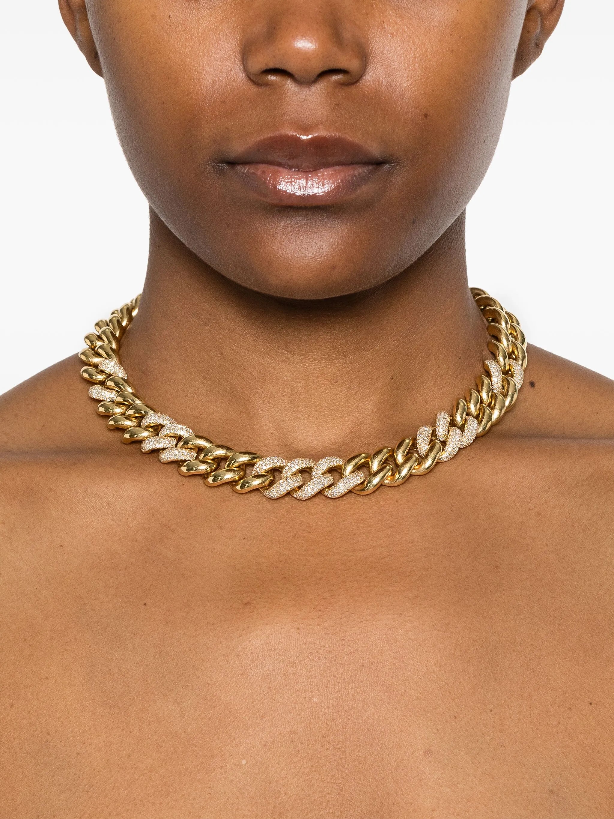 18CT yellow gold alternating jumbo diamond necklace