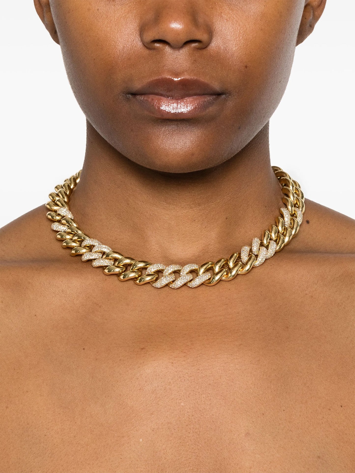 18CT yellow gold alternating jumbo diamond necklace