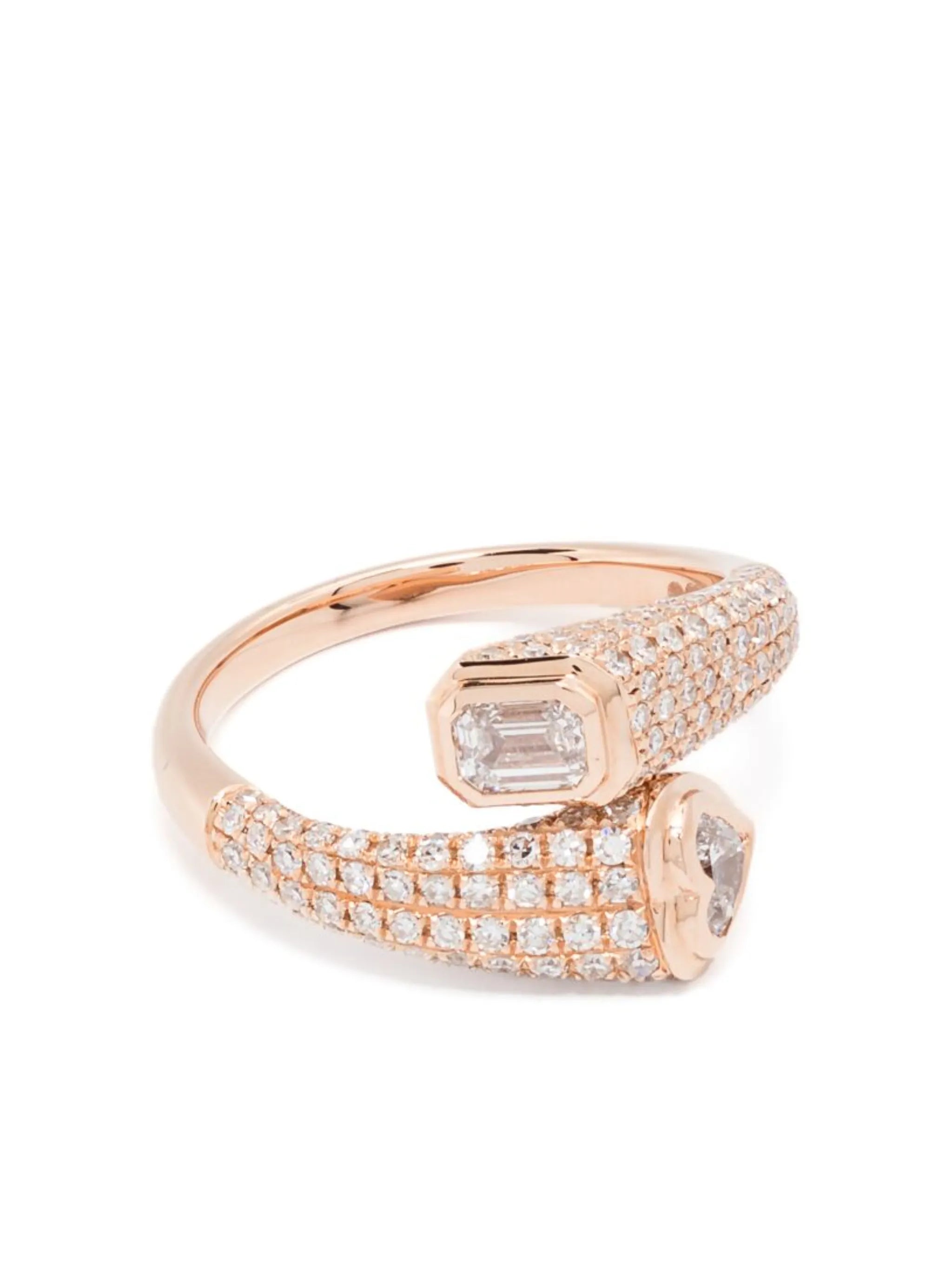 18CT rose gold bypass diamonds pink ring