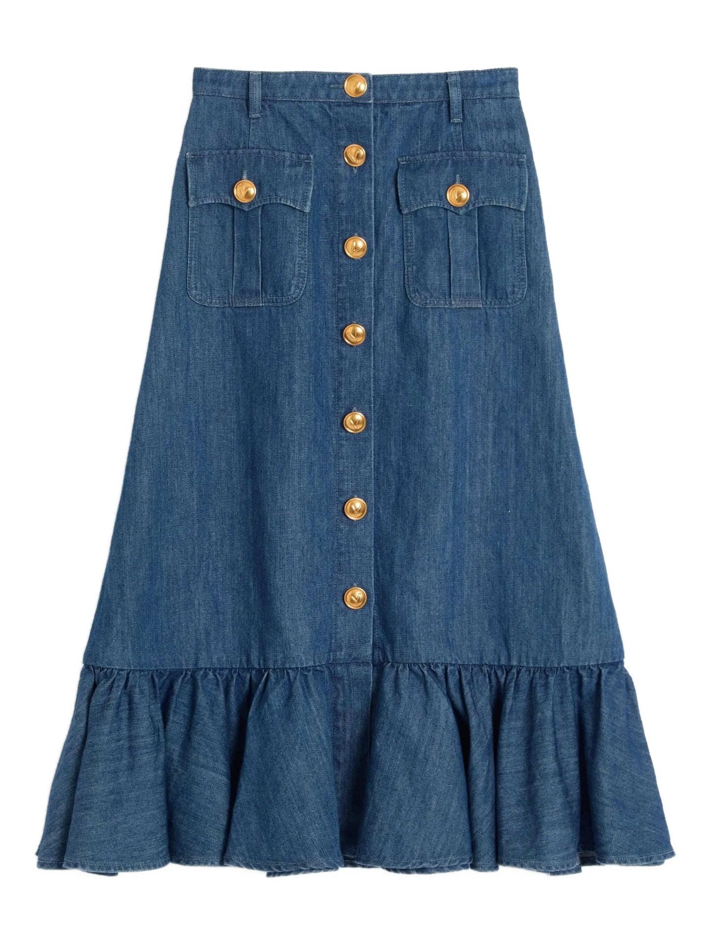 lightweight denim cotton midi skirt