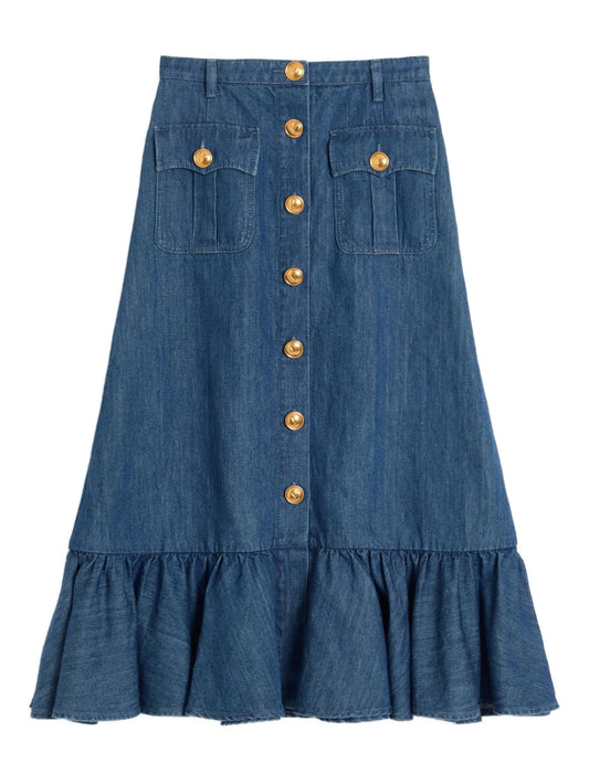 lightweight denim cotton midi skirt
