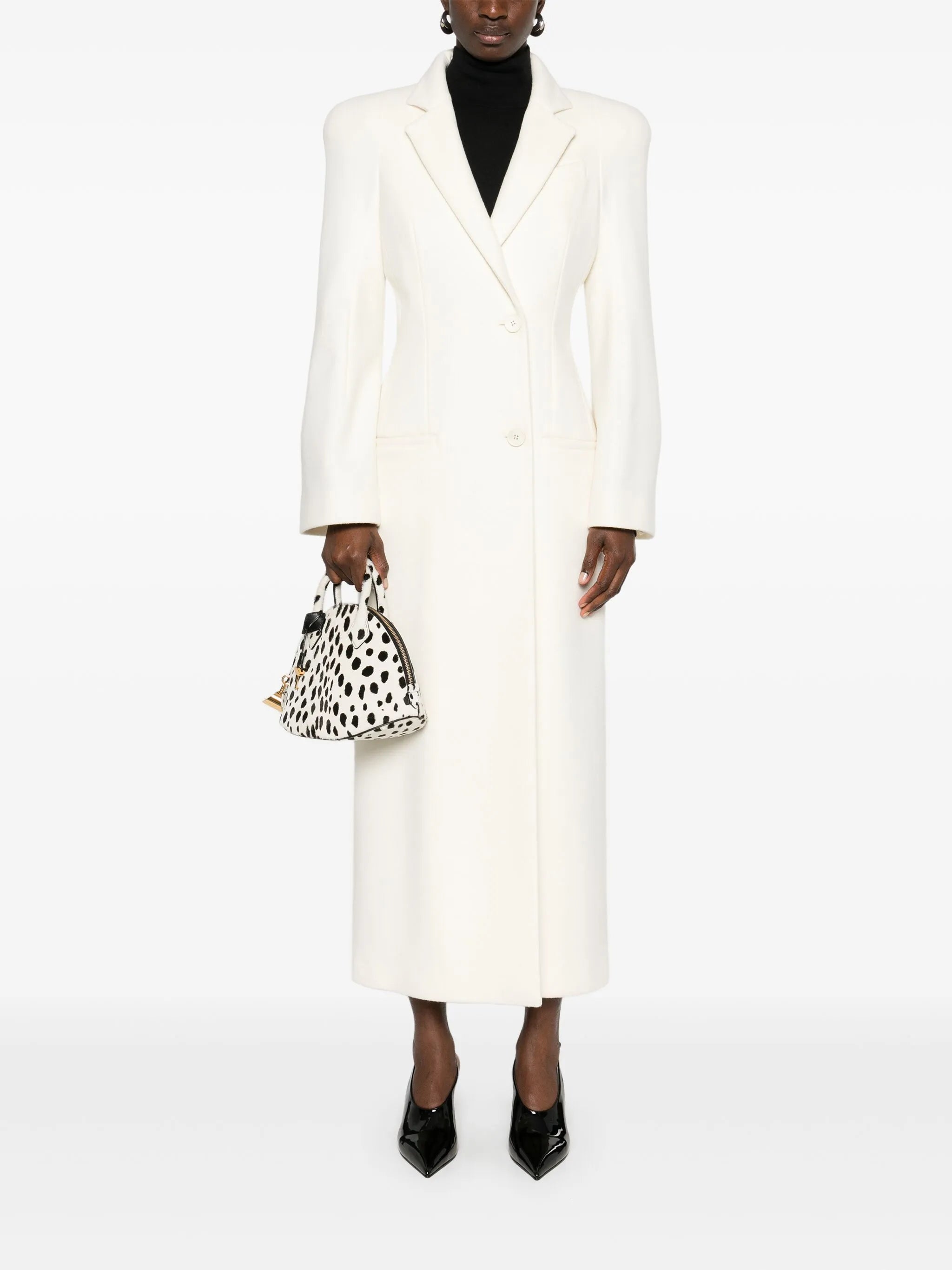 moulded-shoulder double-breasted coat
