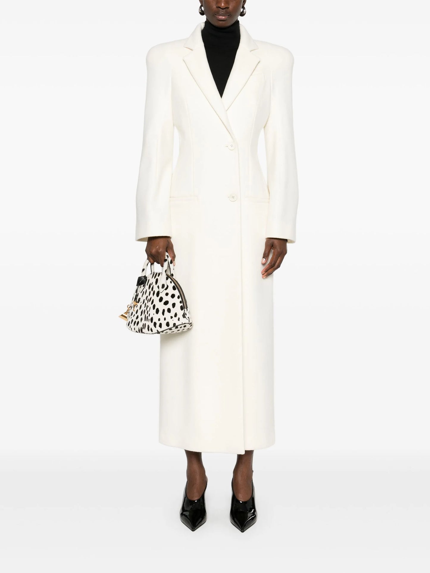 moulded-shoulder double-breasted coat
