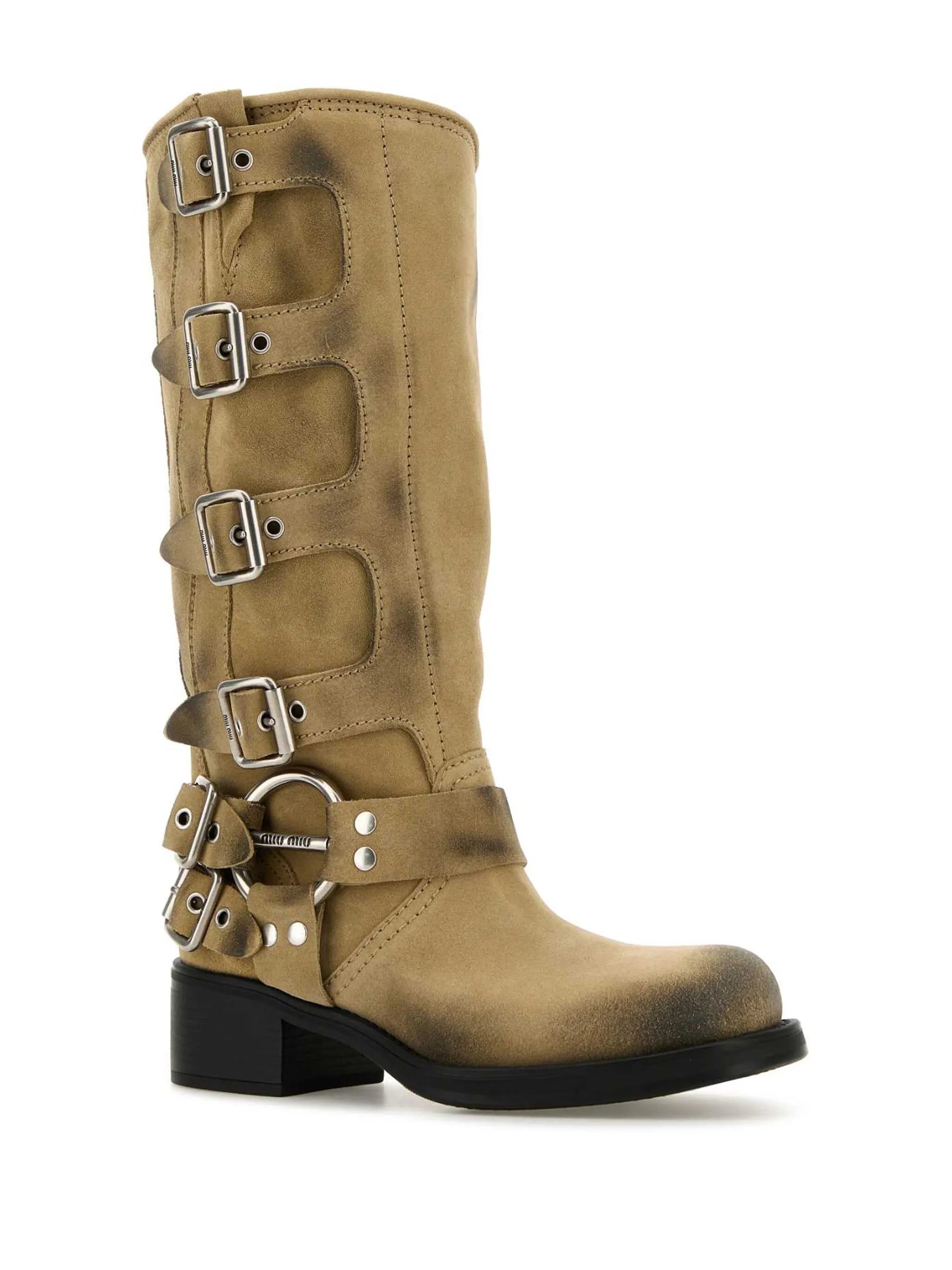 buckle-strap suede boots