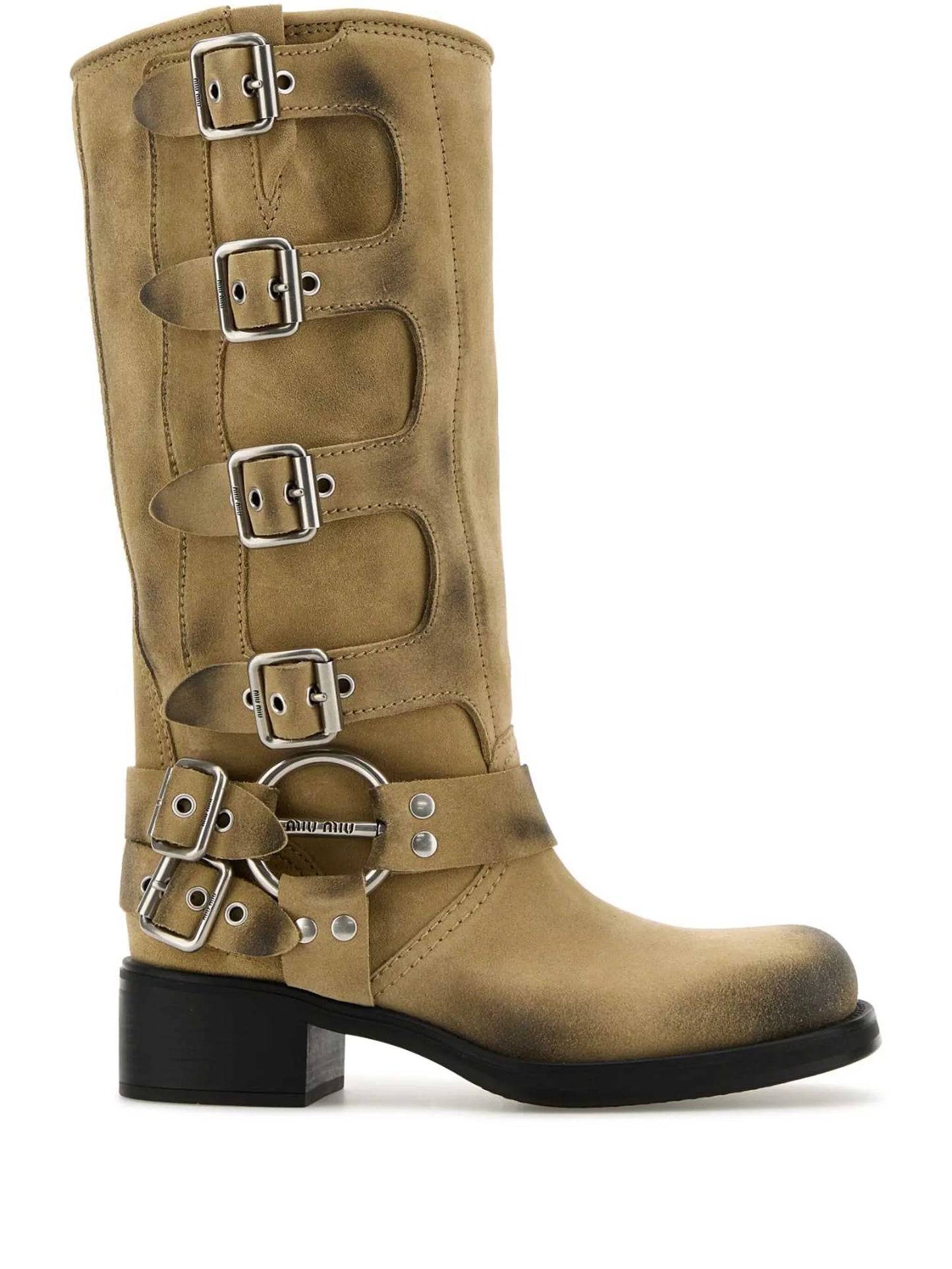 buckle-strap suede boots