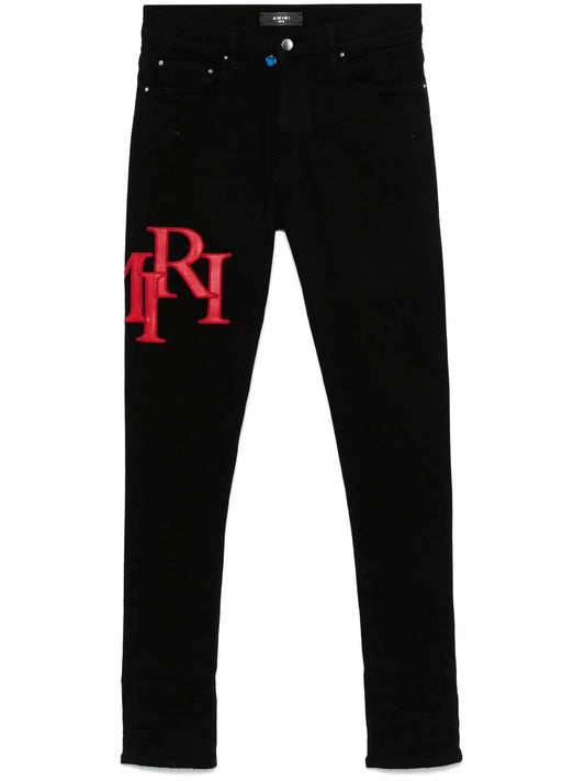 staggered-logo jeans