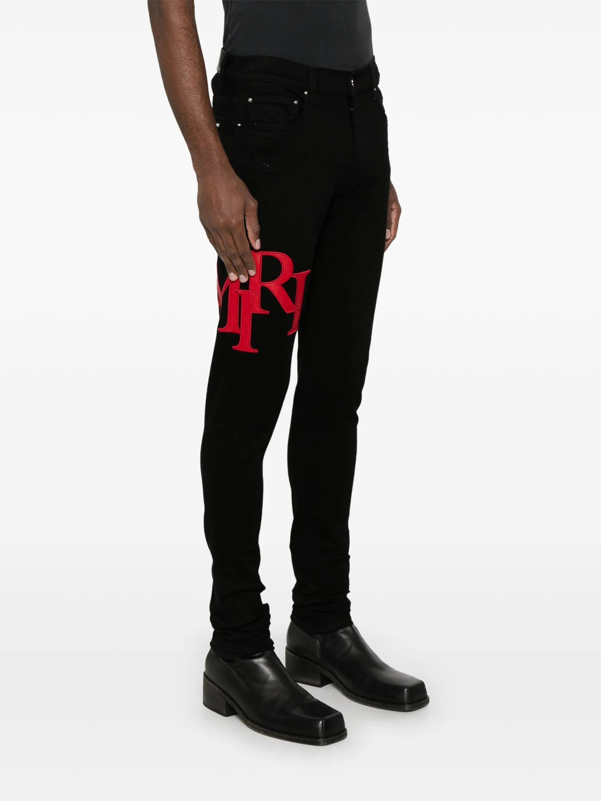 staggered-logo jeans