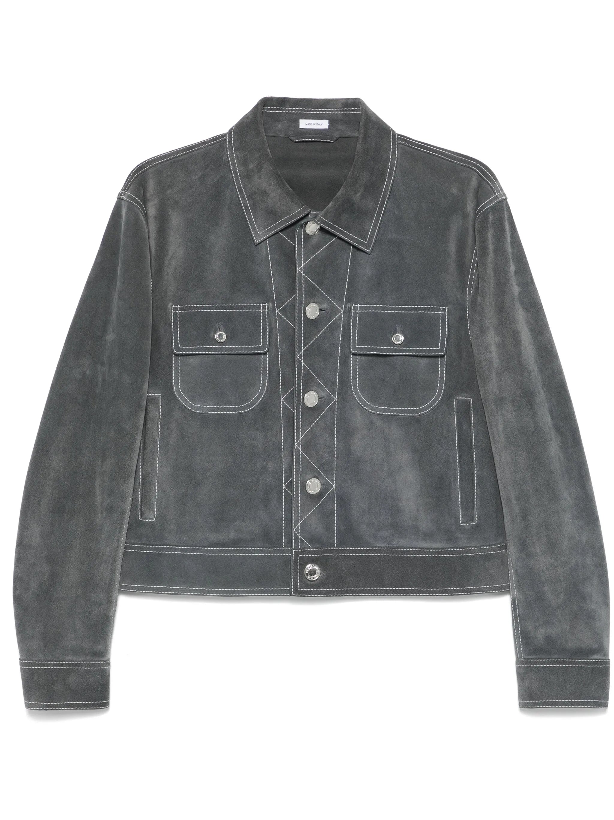 contrast-stitch suede jacket