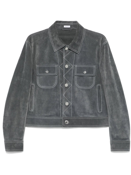 contrast-stitch suede jacket