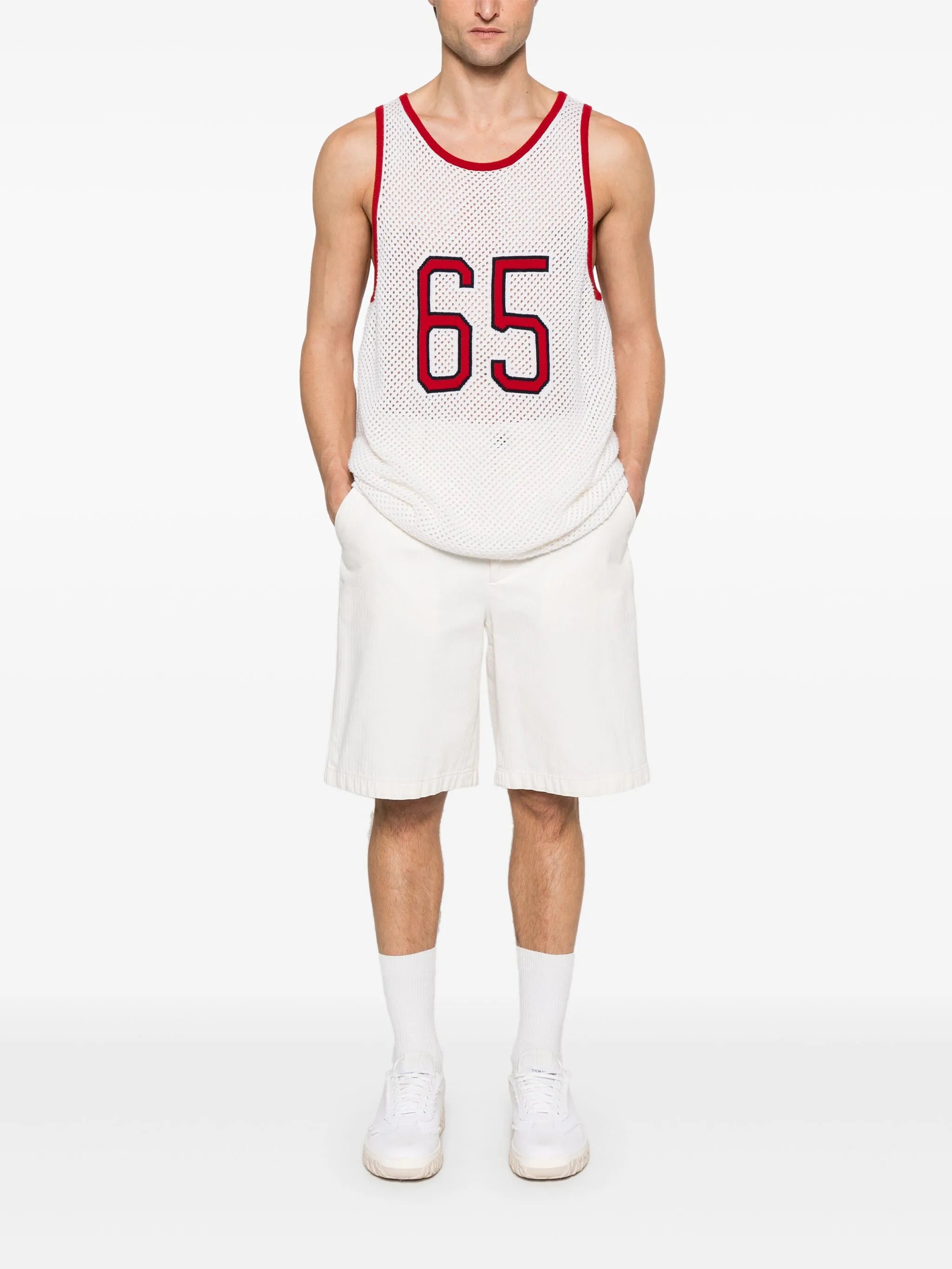 intarsia cashmere mesh basketball jersey