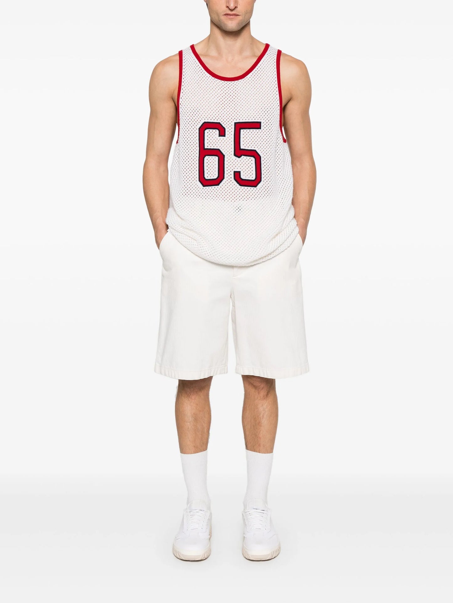 intarsia cashmere mesh basketball jersey