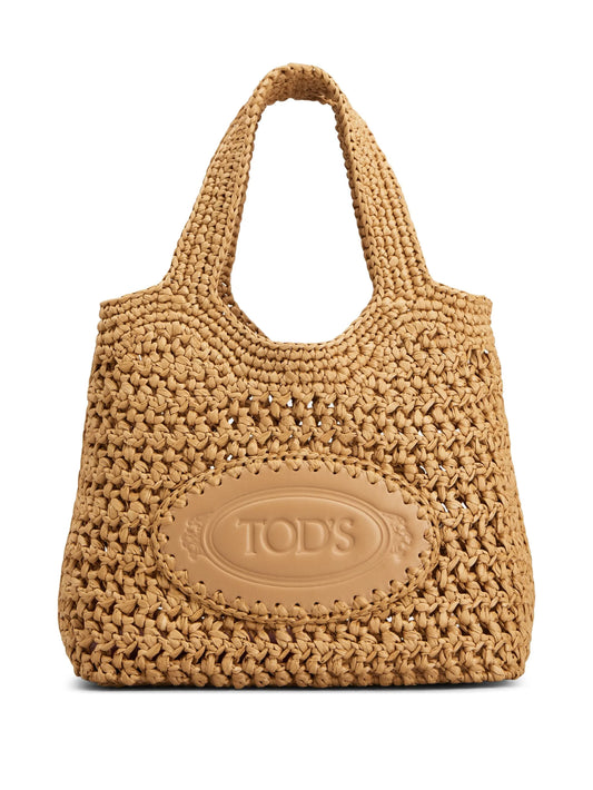 mini leather-raffia shopping bag