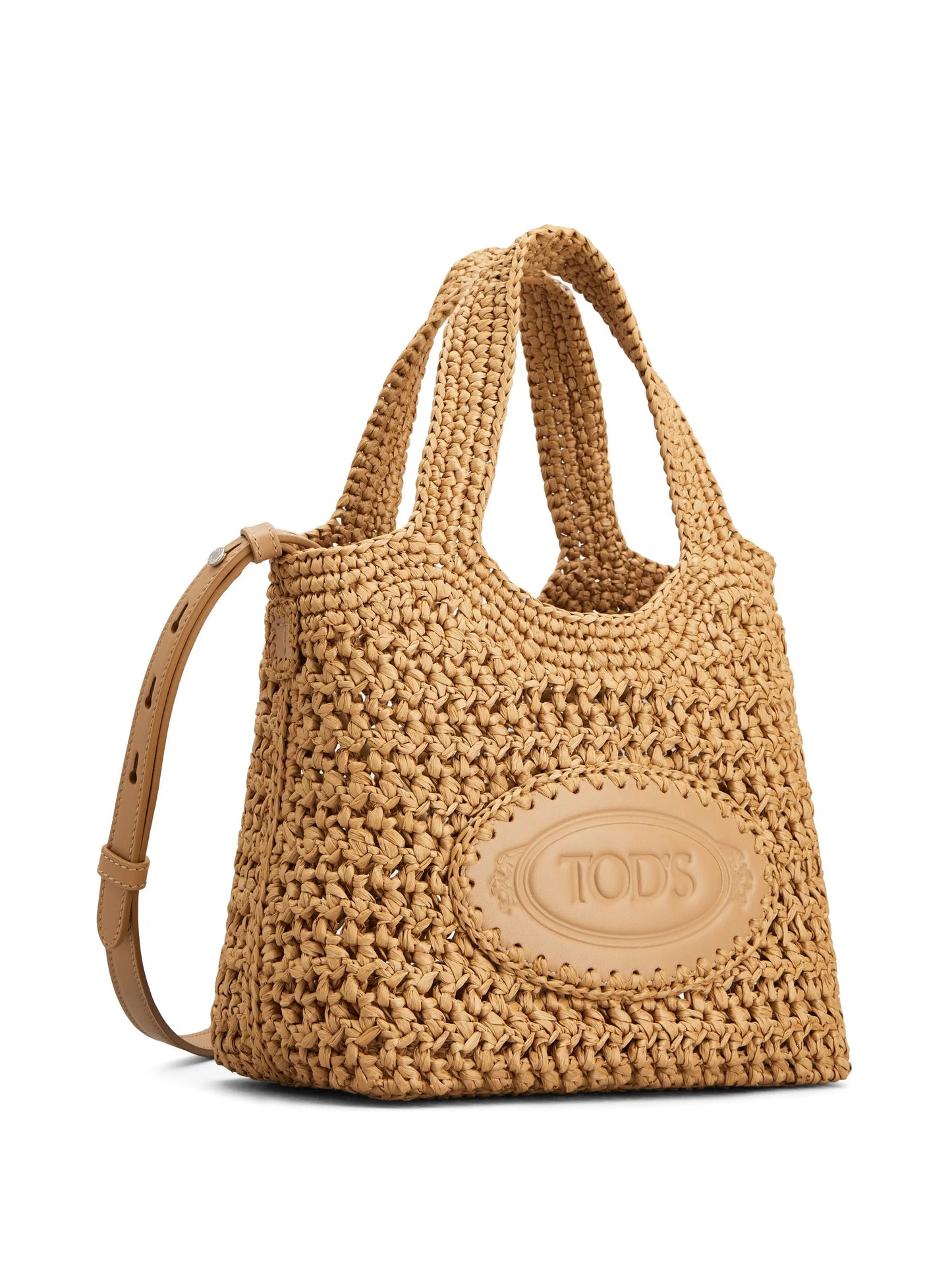 mini leather-raffia shopping bag