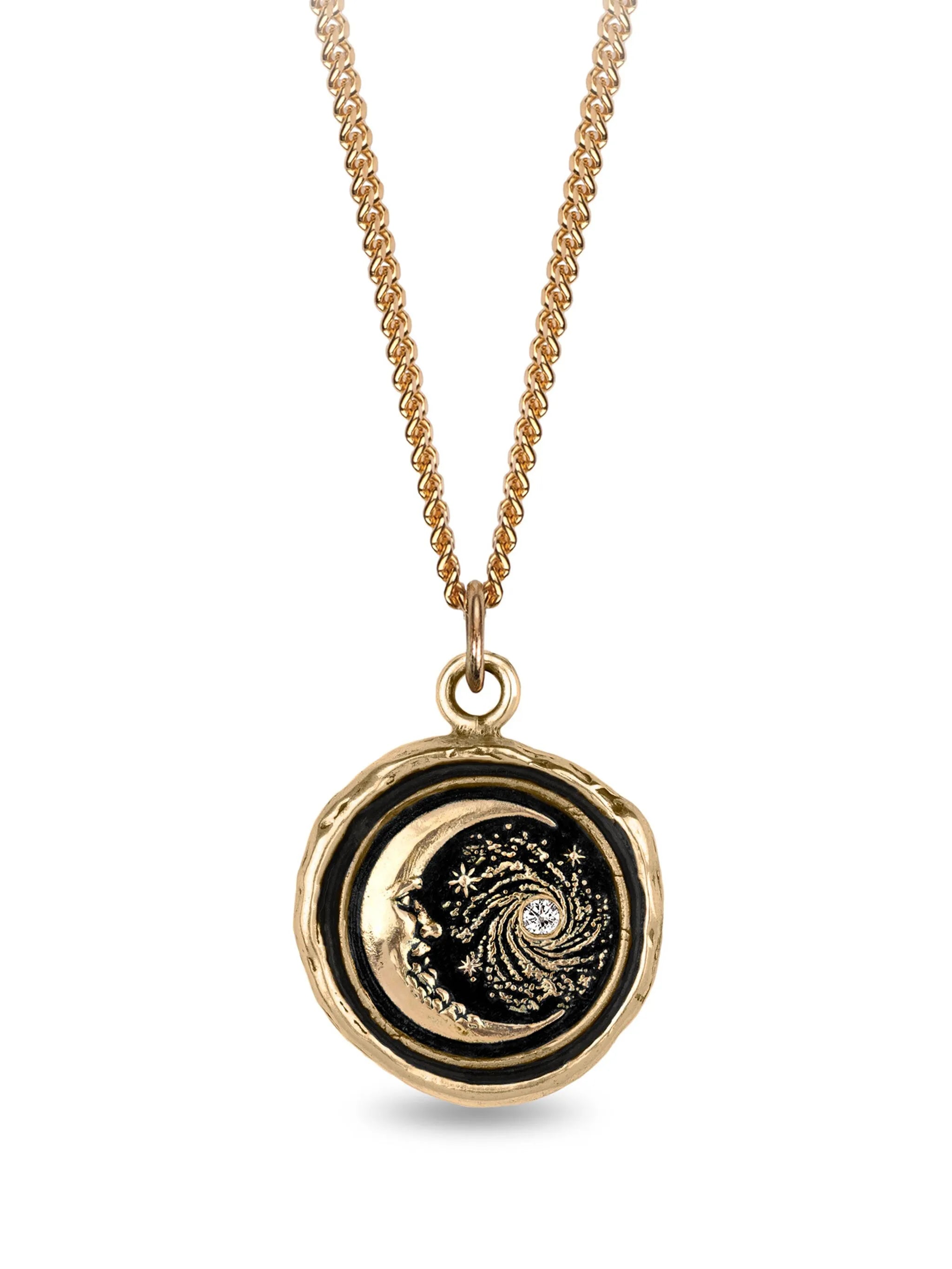 14CT yellow gold Trust the Universe Talisman diamond pendant necklace