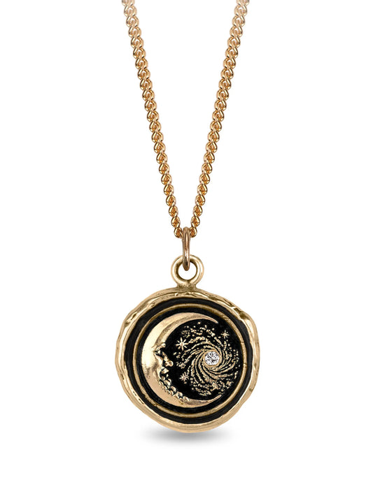 14CT yellow gold Trust the Universe Talisman diamond pendant necklace