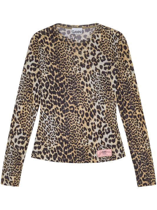 leopard-print long-sleeve T-shirt