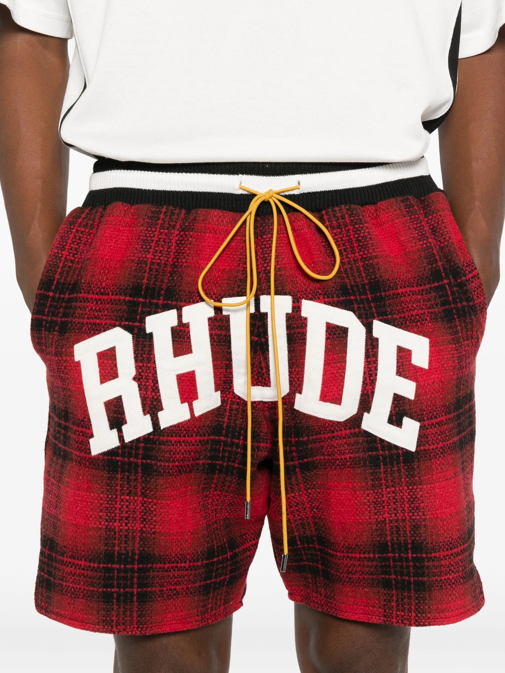 collegiate logo plaid shorts