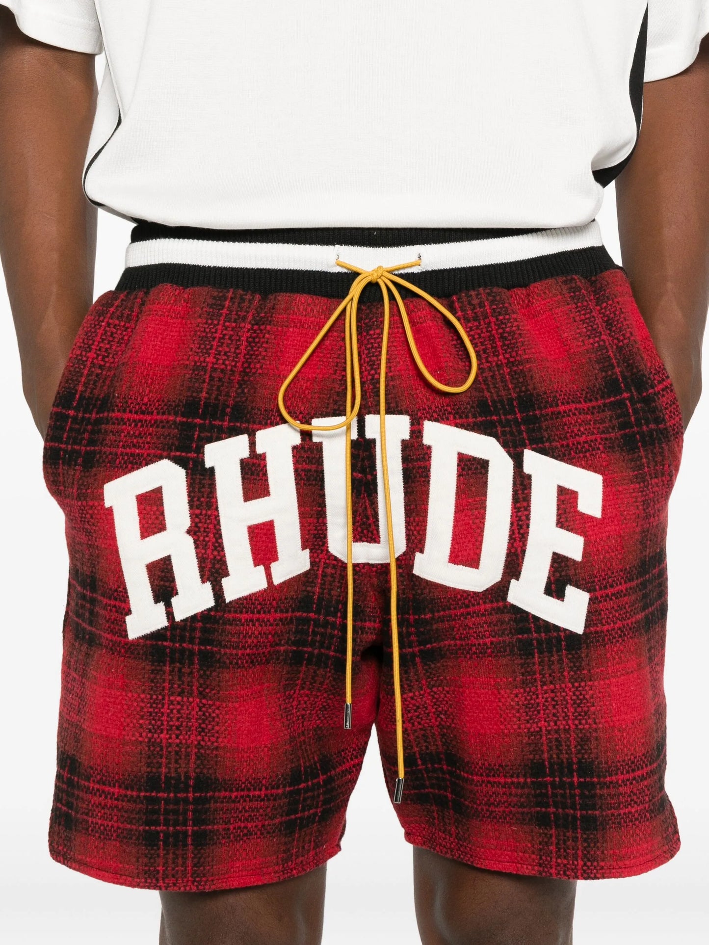 collegiate logo plaid shorts